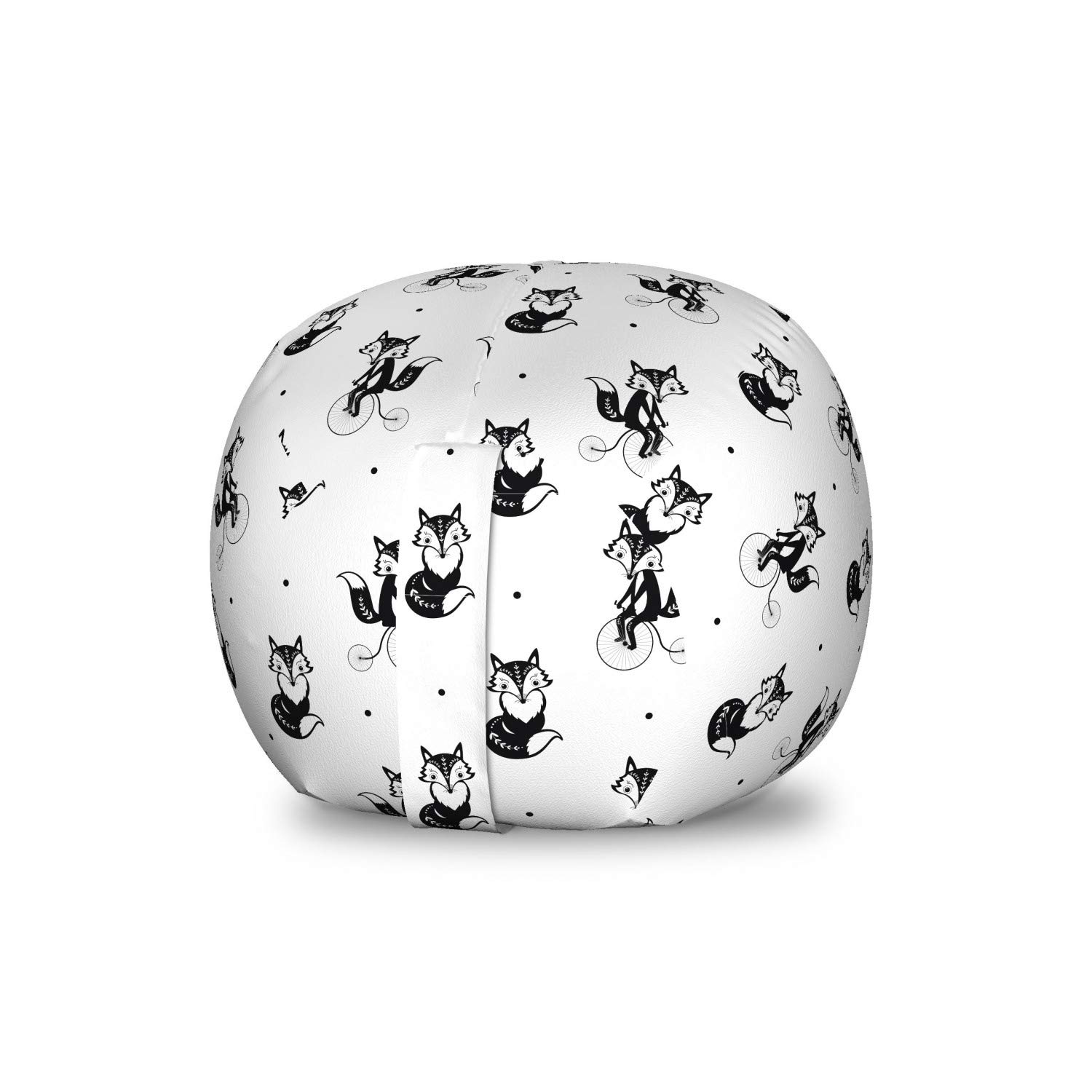 Ambesonne Cartoon Foxes Riding Bicycles Toy Storage Bag Chair - Washable Stuffed Animal Organizer for Playroom, Kids Bedroom & Celebration - Small Size Charcoal Grey White - Perfect for Toy Organization & Playroom Decor