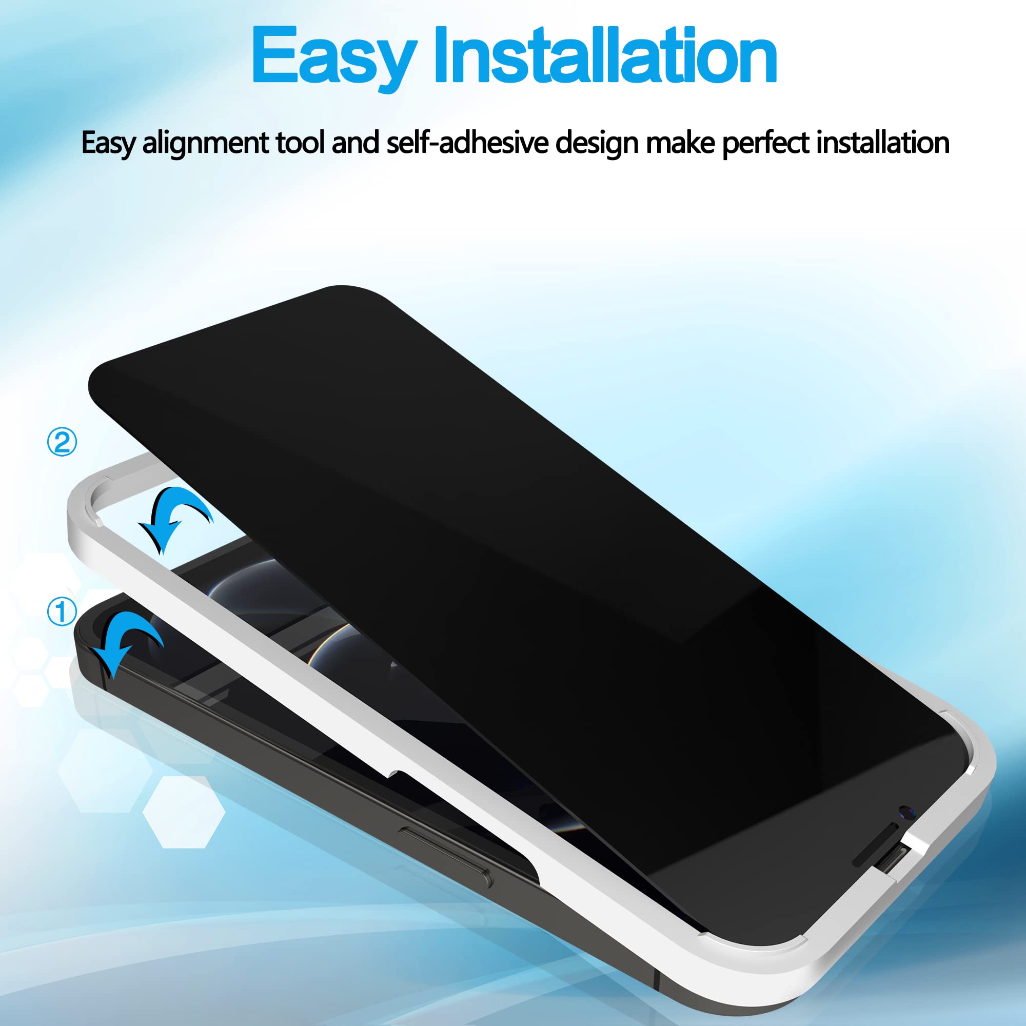 2 Pack Privacy Screen Protector for iPhone 12 Pro Max - Anti-Spy Tempered Glass, Shatterproof, Full Edge Coverage, Bubble Free, Touch Sensitive - Perfect for Office, Travel & Public Use