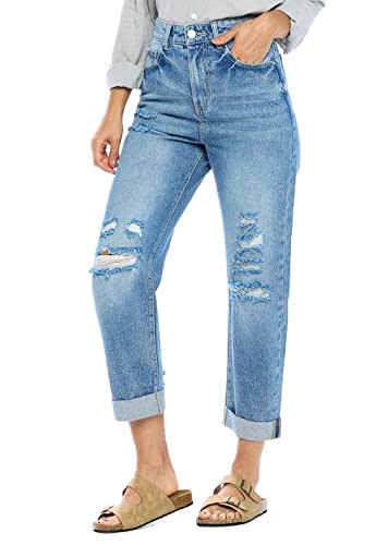 ICONICC Women's High Waist Skinny Jeans - Mom Fit Straight Leg Ripped Distressed Denim Pants for Casual Outfits & Streetwear Fashion
