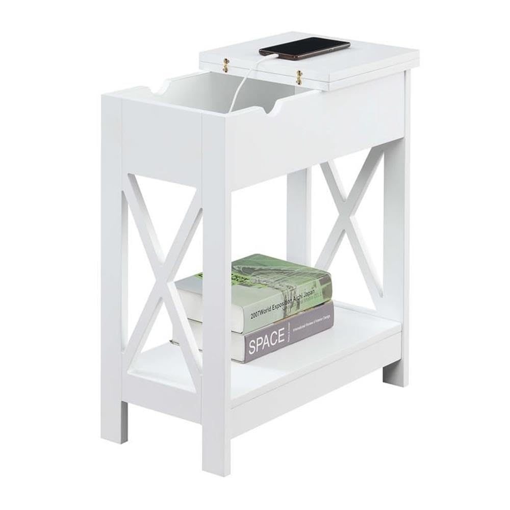 Premium White Square End Tables with Built-in USB Charging Station - Set of 2 Modern Side Tables for Living Room, Bedroom, or Office