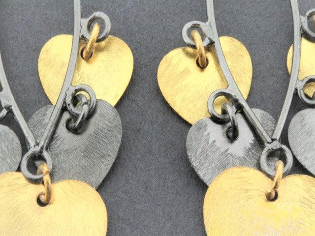 22K Gold & Oxidized Silver Love Heart Chandelier Earrings for Women - Elegant Dangle Drop Earrings for Valentine's Day, Wedding, Party & Special Occasions