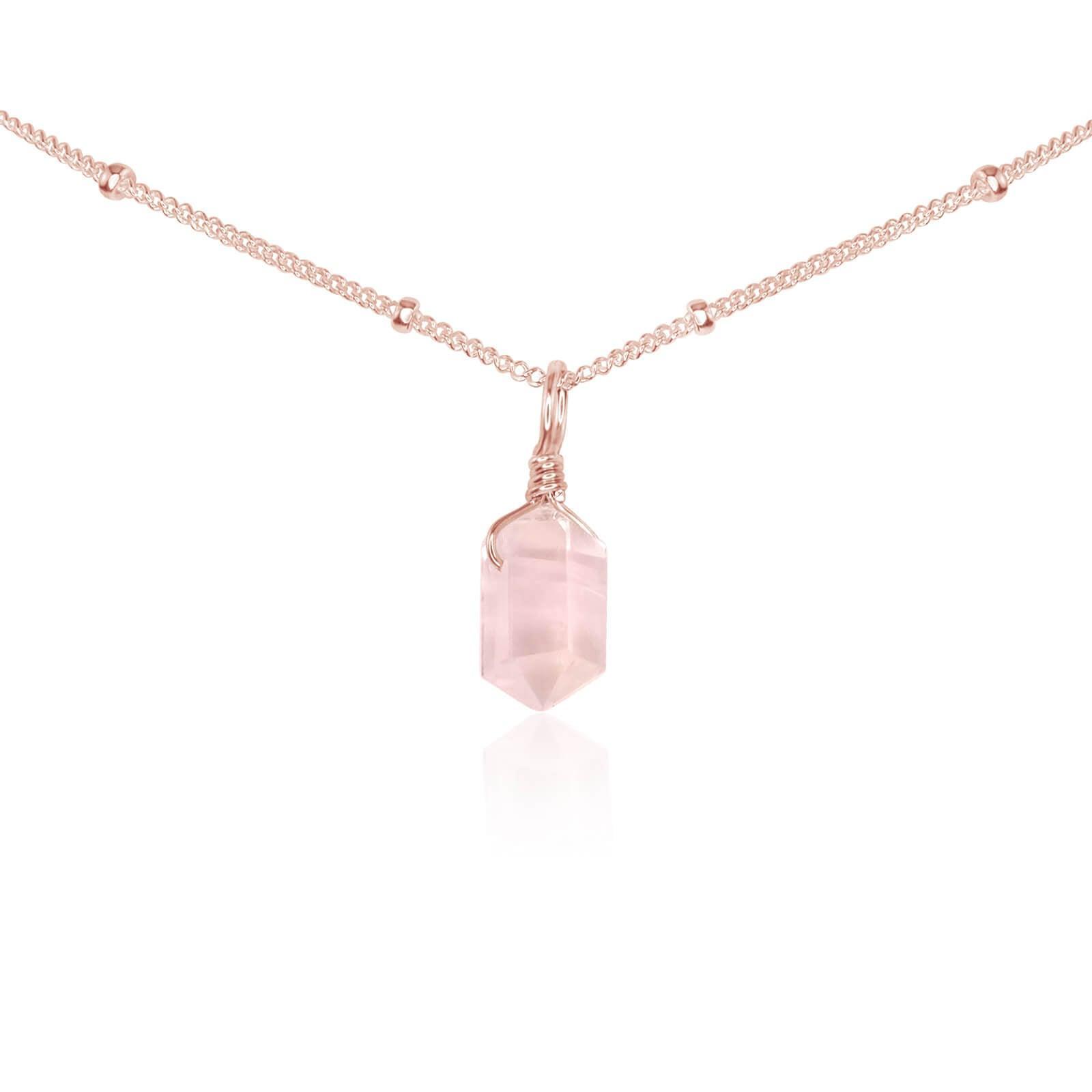 Rose Quartz Mini Double Terminated Crystal Point Pendant Choker Necklace - Natural Healing Stone Jewelry for Women, Spiritual Gift, Boho Chic Accessory for Meditation, Yoga & Energy Healing