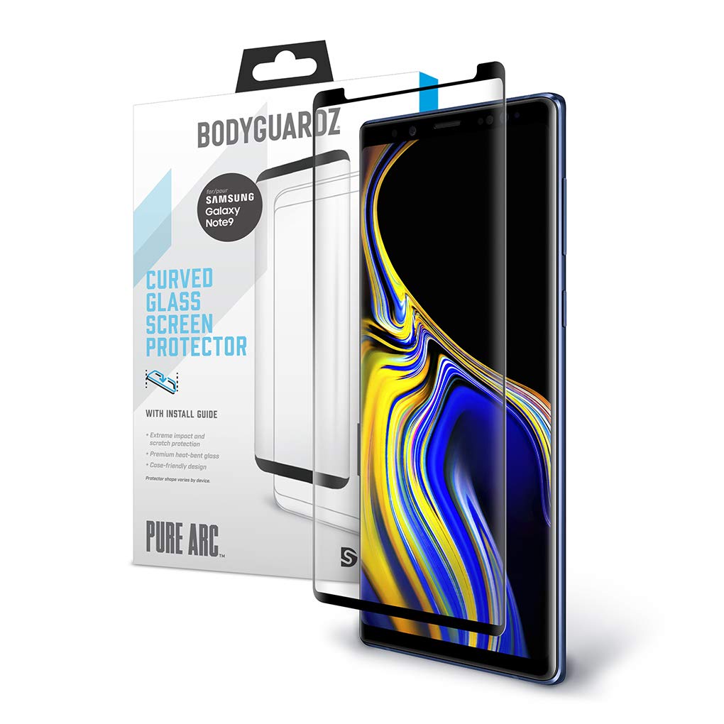 BodyGuardz Pure Arc Samsung Galaxy Note9 9H Tempered Glass Screen Protector - Shatterproof, Scratch Resistant, HD Clarity - Perfect for Work, Travel & Everyday Protection