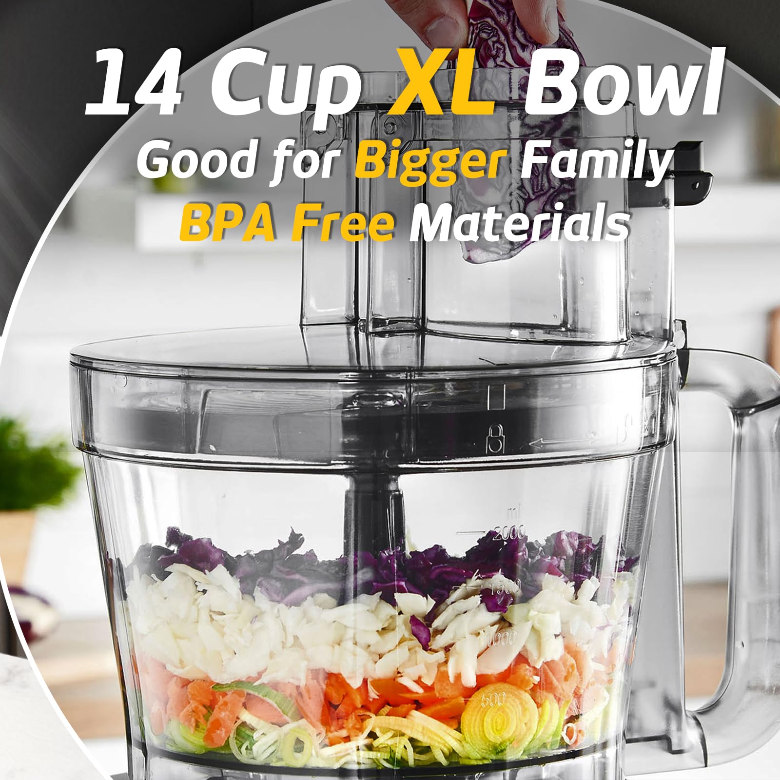 14-Cup French Fry Cutter & Food Processor - Large Feed Chute, Grey, Cheese Shredder, Meat Chopper for Slicing, Mixing & Dough Making | Perfect for Home Kitchen, Meal Prep & Party Cooking