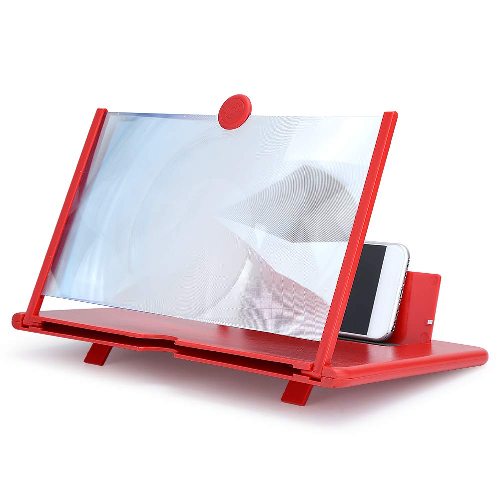 3D 12-Inch Foldable Screen Magnifier for Mobile Phones - HD Movie Video Gaming Amplifier with Stand | Eye Protection & Portable Design | Perfect for Home Entertainment, Travel & Gaming (Red)