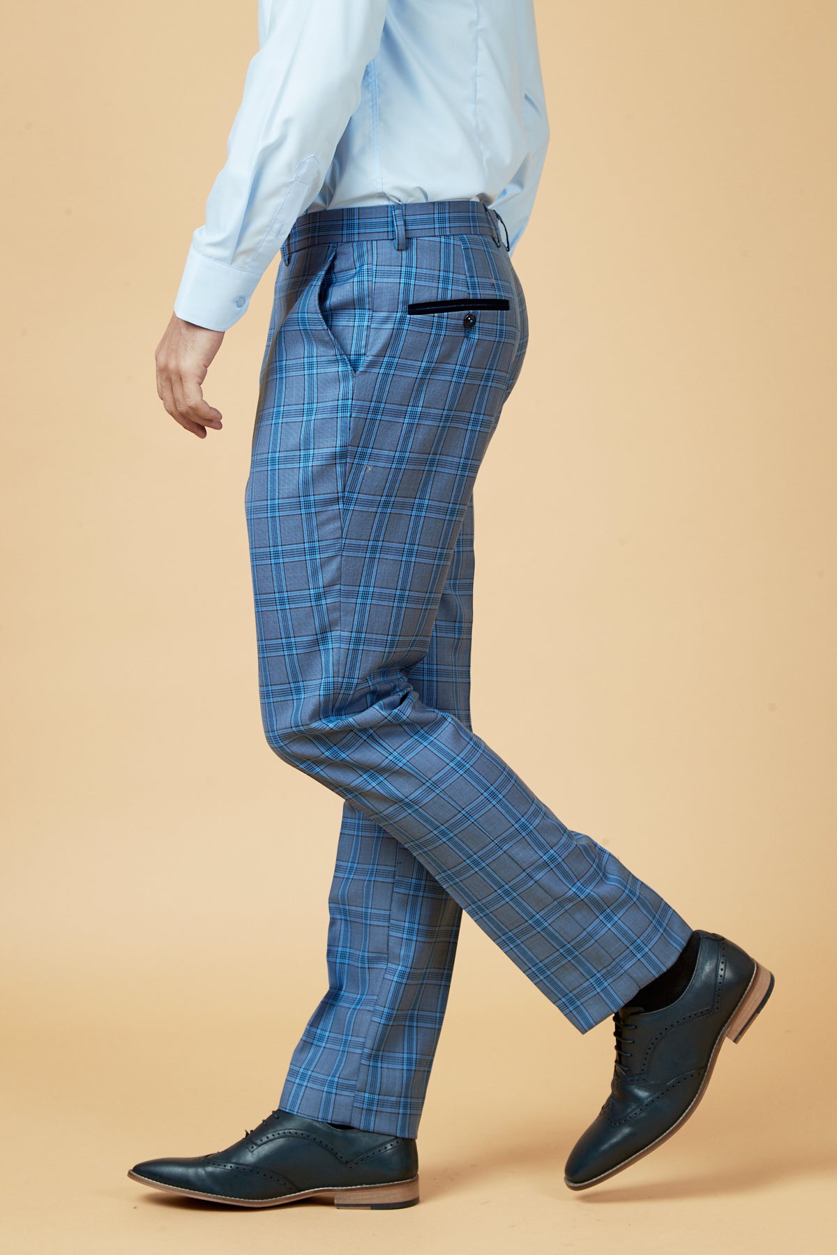 JOSE Sky Blue Check Trousers for Men - Stylish Casual Pants with Checkered Pattern - Perfect for Office, Business Casual & Smart Outfits