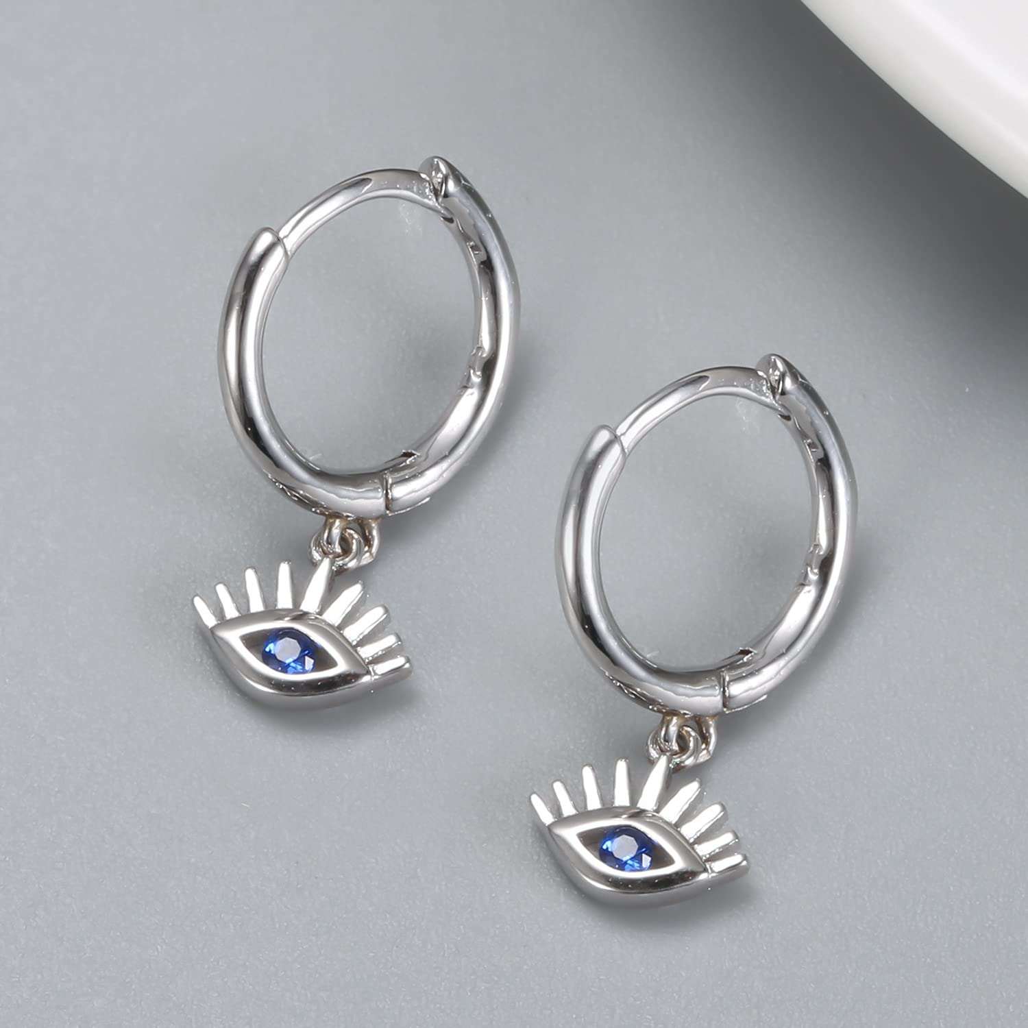Dainty Hoop Dangle Earrings for Women | Small Sterling Silver Huggie Drop Earrings with Moon, Star, Spike & Evil Eye Charms | Perfect for Everyday Wear, Date Night & Gifts