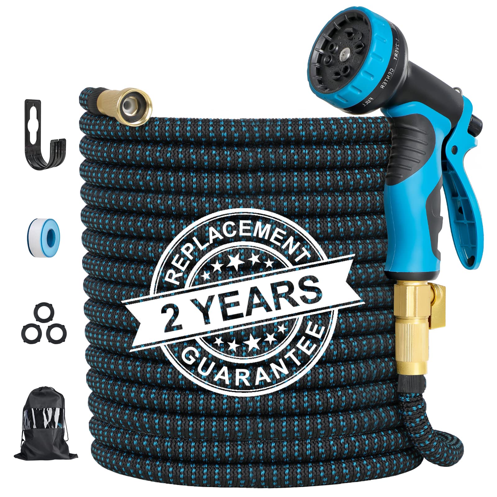 100 FT Expandable Garden Hose with Anti-Leak System & 10-Pattern Spray Nozzle - Heavy Duty Kink-Free Flexible Water Hose with Solid Brass Fittings - Perfect for Lawn Watering, Car Washing, and Outdoor Cleaning