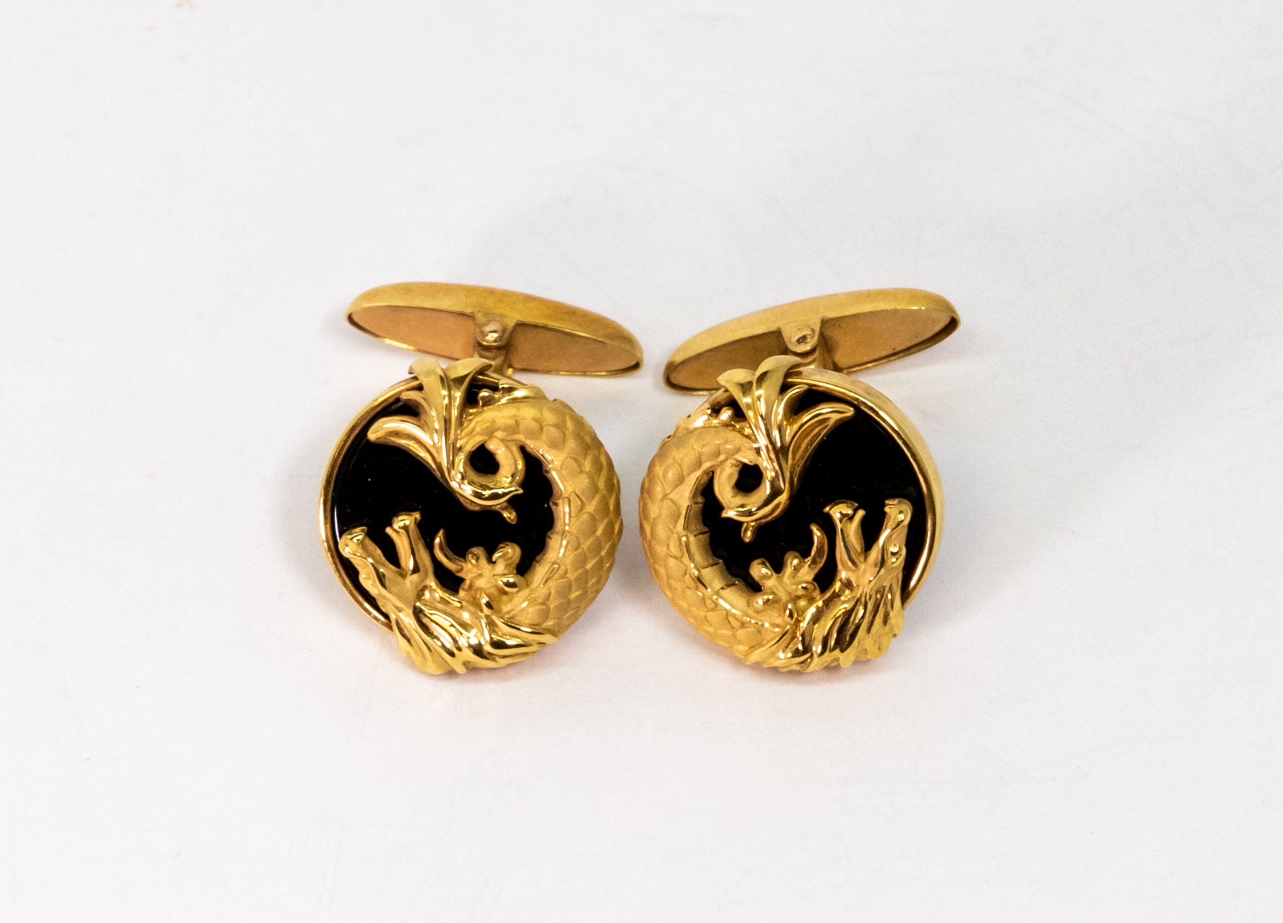 Carrera Y Carrera Circles of Fire 18K Yellow Gold and Onyx Cufflinks for Men - Luxury Gold Cufflinks for Formal Wear, Business Attire & Wedding Gifts