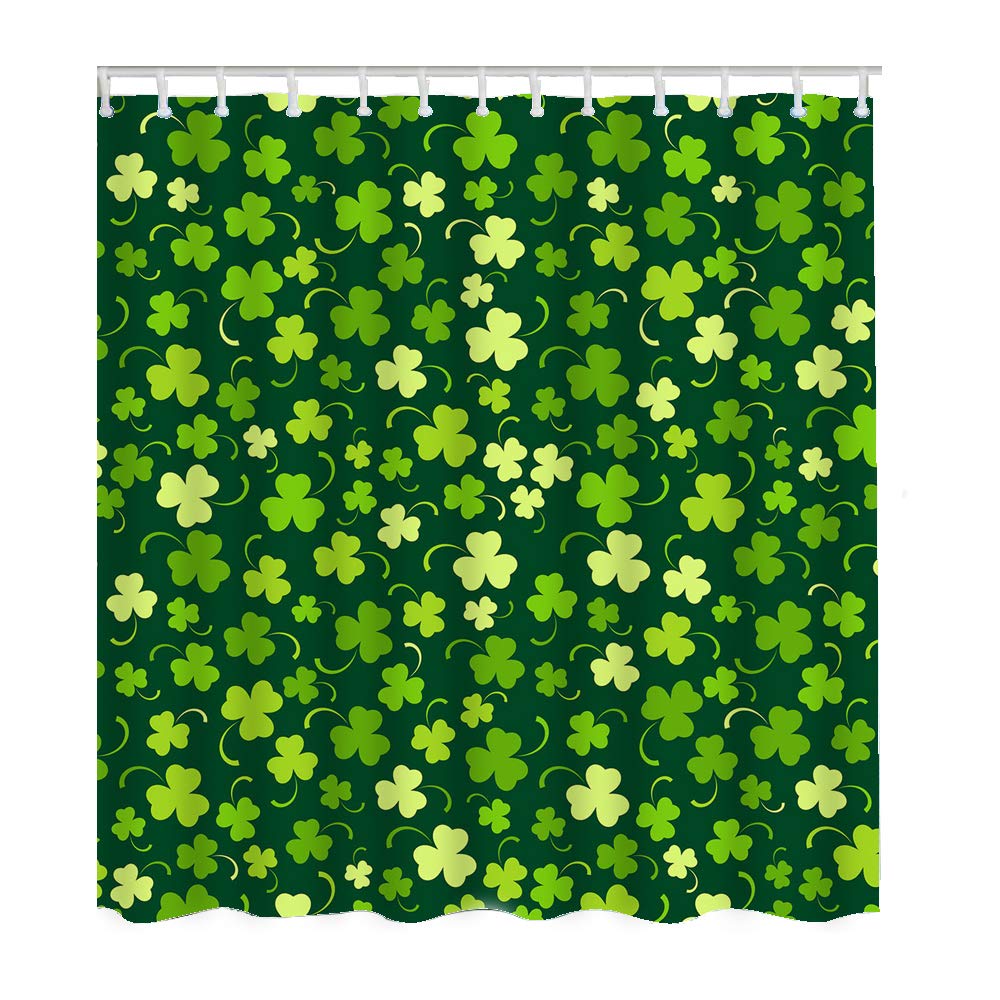 St. Patrick's Day Bathroom Shower Curtain Set - 72x84 Inch Green Floral Shamrock Leaf Design, Luck-Themed Polyester Fabric with Hooks for Spring Home Decor | Perfect for Irish-Themed Bathrooms, Party Decorations & Seasonal Celebrations