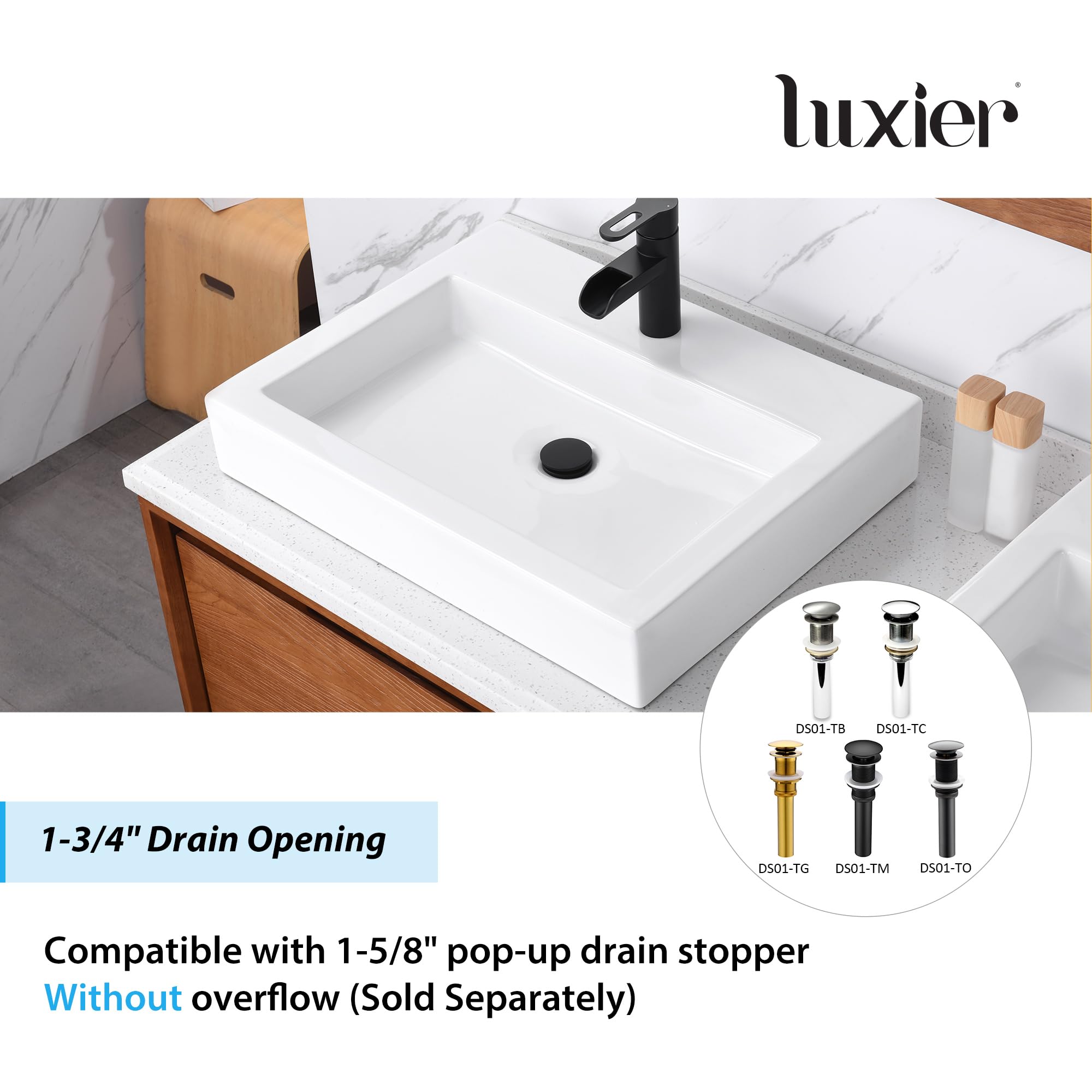 Luxier CS-021 Modern Porcelain Ceramic Vessel Sink - White Bathroom Vanity Art Basin for Contemporary Home Decor | Perfect for Master Bath, Powder Room & Spa Retreat