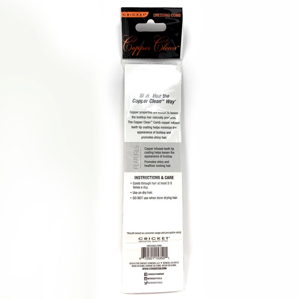 Copper Infused Hair Comb for Men & Women - Cricket Copper Clean Finishing Comb with Dressing & Styling Teeth - Perfect for Salon, Home Hair Care & Travel Grooming