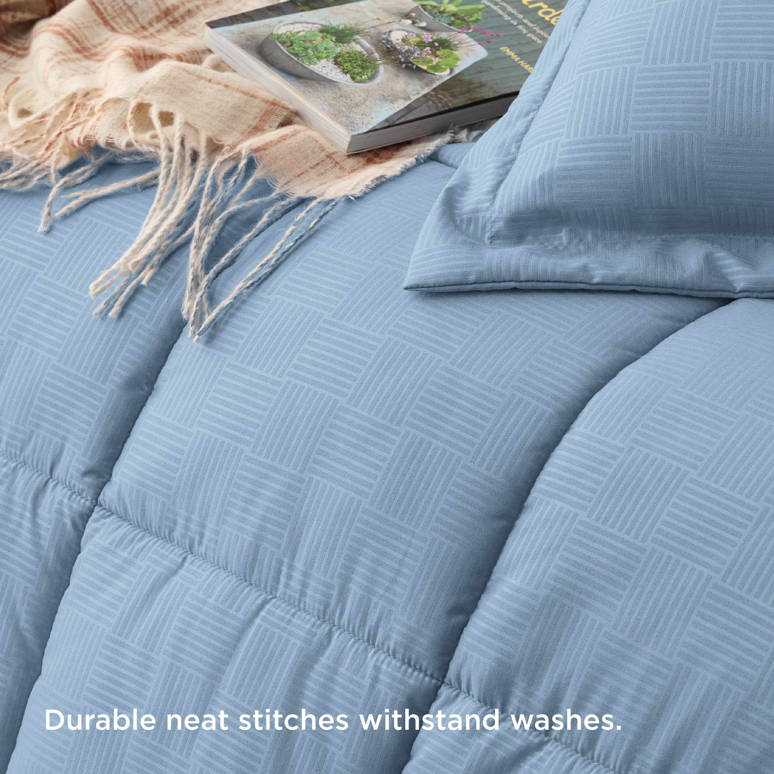 Bedsure Twin XL Comforter Set - Lightweight All Season Down Alternative Bedding in Mineral Blue Basket Weave Pattern | Includes 1 Pillow Sham | Perfect for Dorm Rooms, Guest Beds & Cozy Home Decor