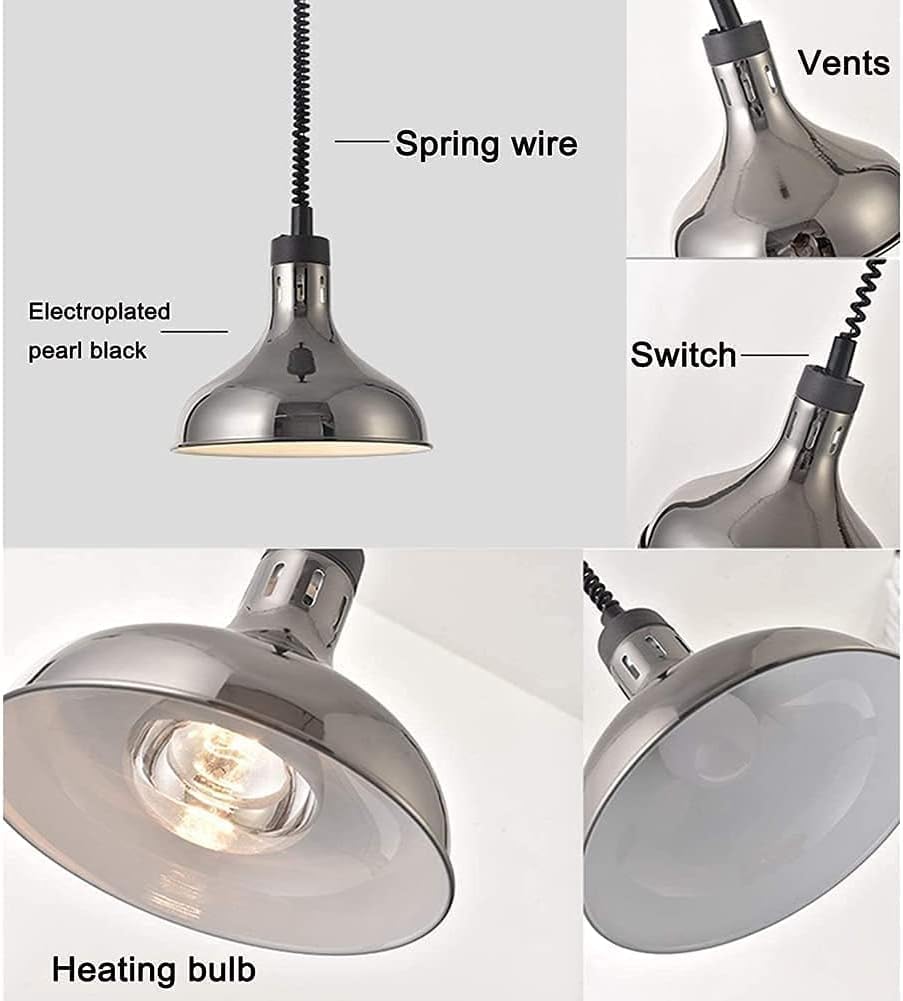 Commercial Food Heat Lamp Warmer with Bulb - 2 Pack Brass Hanging Buffet & Pizza Restaurant Warmer for Catering, Buffets, Bakeries & Food Display (Ideal for Keeping Pizza, Fried Chicken, BBQ & Pastries Warm)