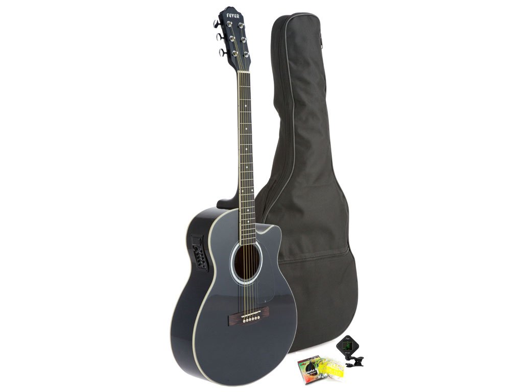 **Full Size Jumbo Body Steel String Acoustic-Electric Guitar - Black (5015CE-BK) with Gig Bag, Tuner & Extra Strings – Perfect for Stage Performances, Studio Recording & Travel**