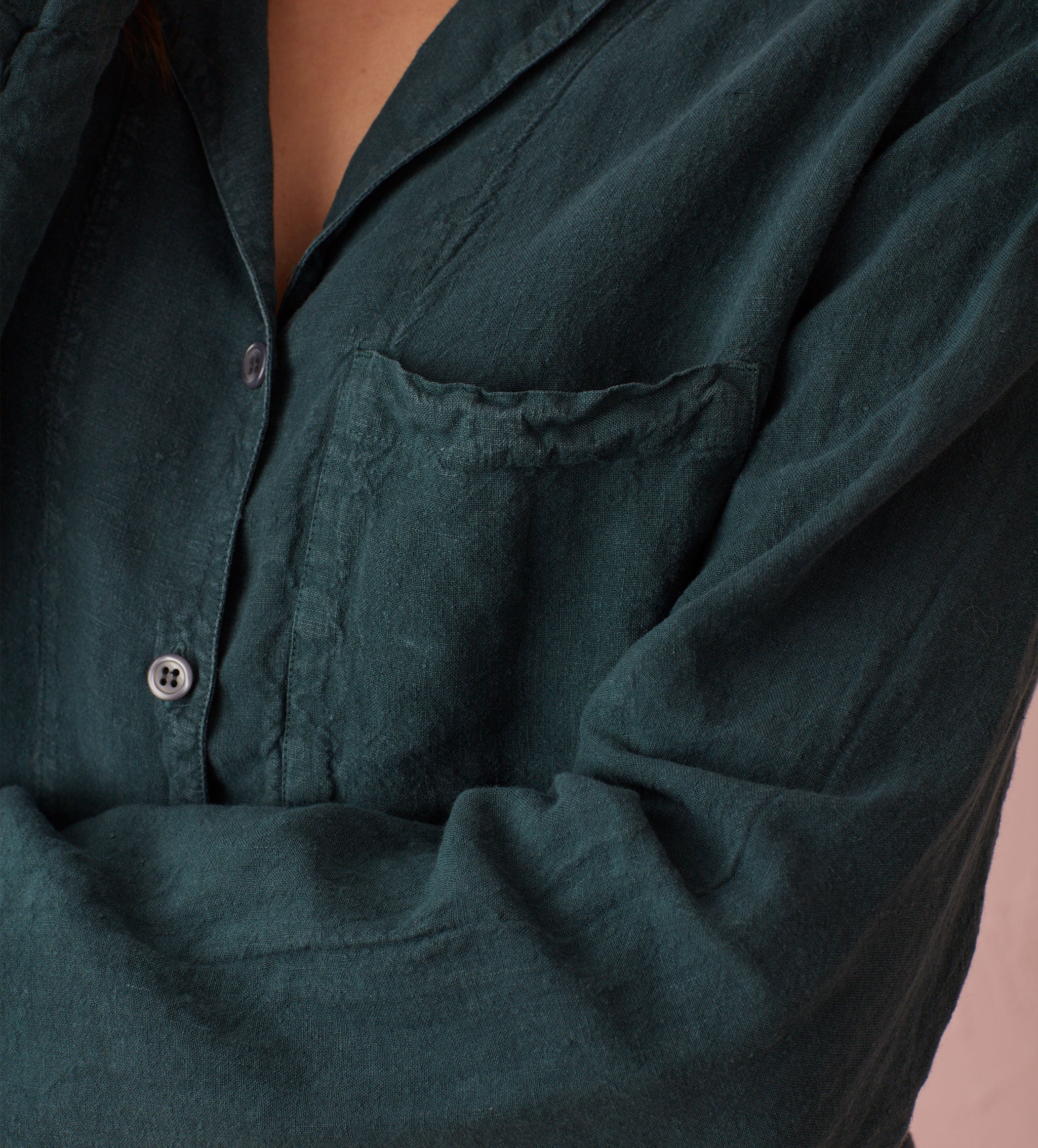 Darkest Spruce Polly 100% Linen Pajama Top for Women - Soft & Breathable Sleepwear for Summer Nights & Lounge Wear