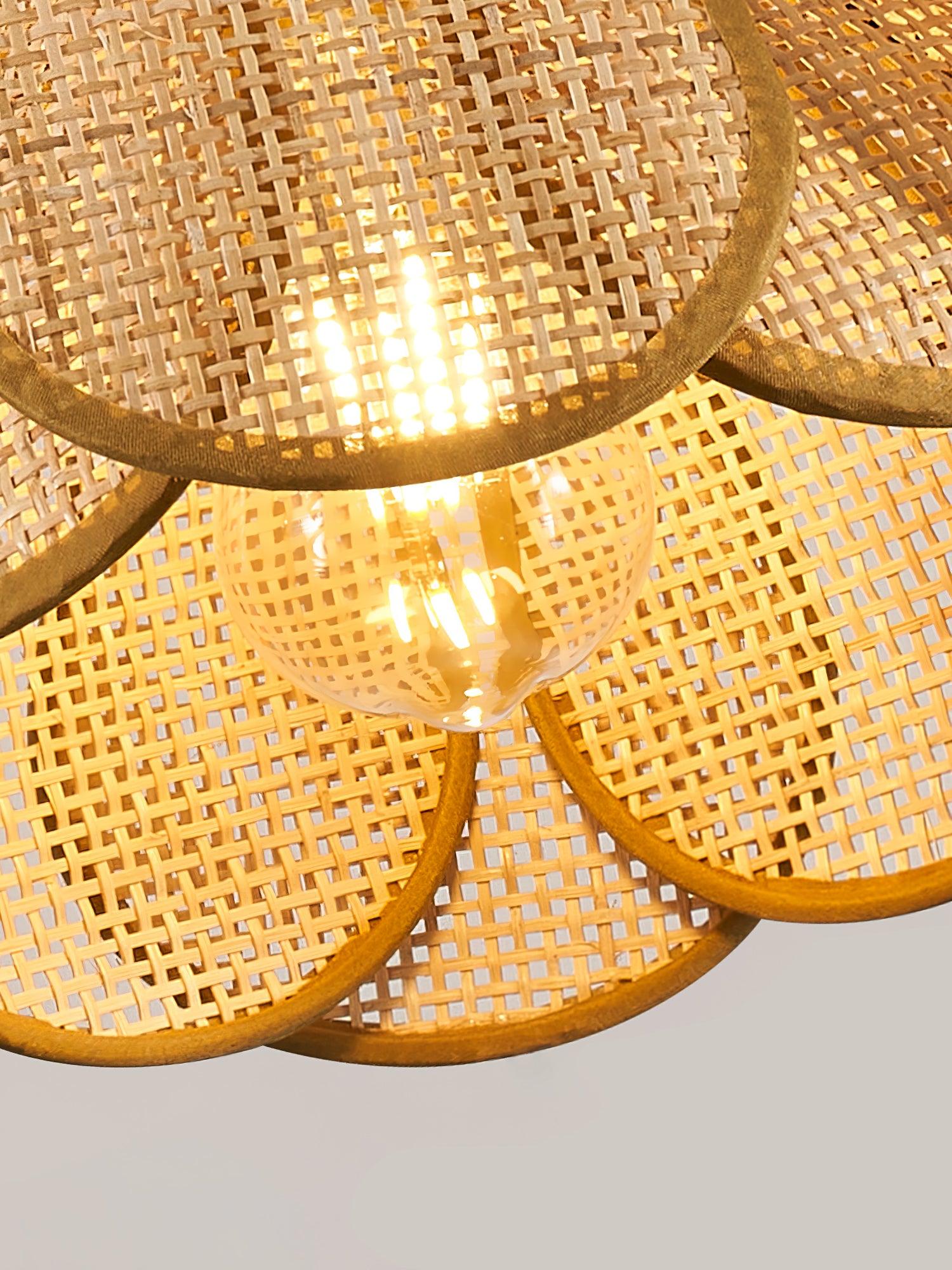 Handwoven Bloom Rattan Pendant Light - Natural Boho Ceiling Lamp for Living Room, Bedroom & Dining Room - Eco-Friendly Wicker Hanging Light Fixture for Indoor Decor