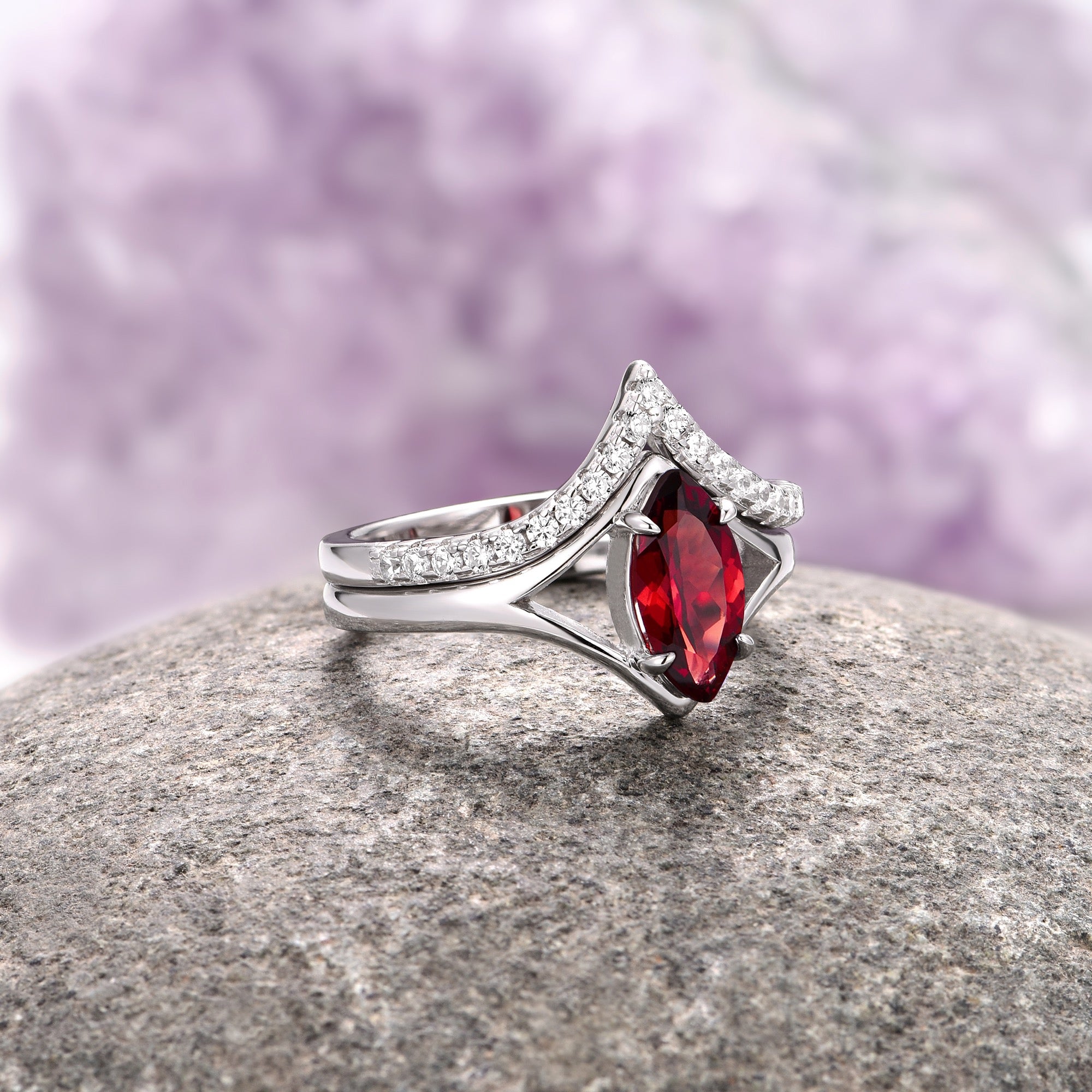 Natural Red Garnet Marquise Ring Set in Sterling Silver - Elegant Jewelry for Women, Perfect for Weddings, Anniversaries & Special Occasions