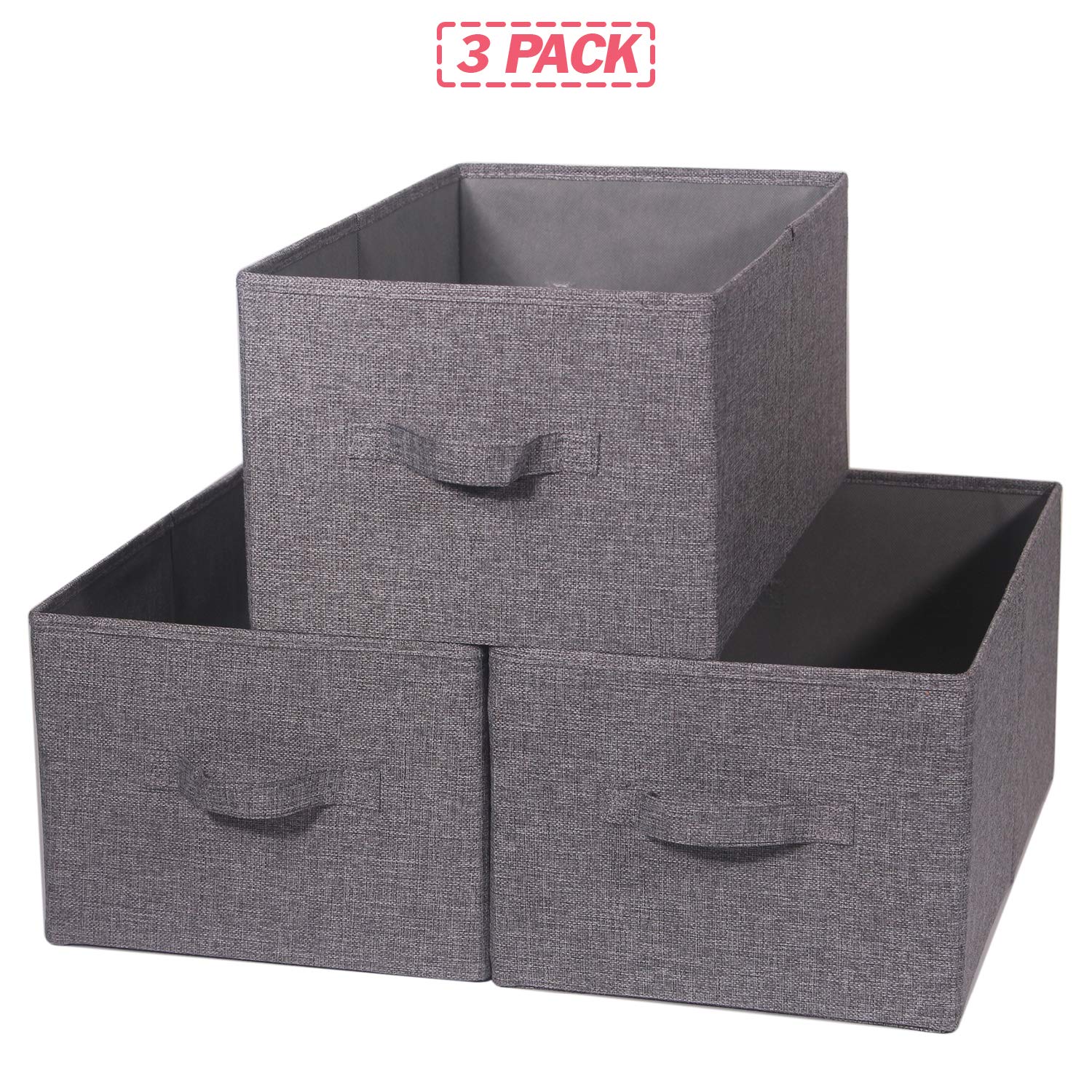 3-Pack Foldable Fabric Storage Bins with Handles - Closet Organizer Baskets for Shelves, Home & Office | Perfect for Clothes, Toys, and Home Organization