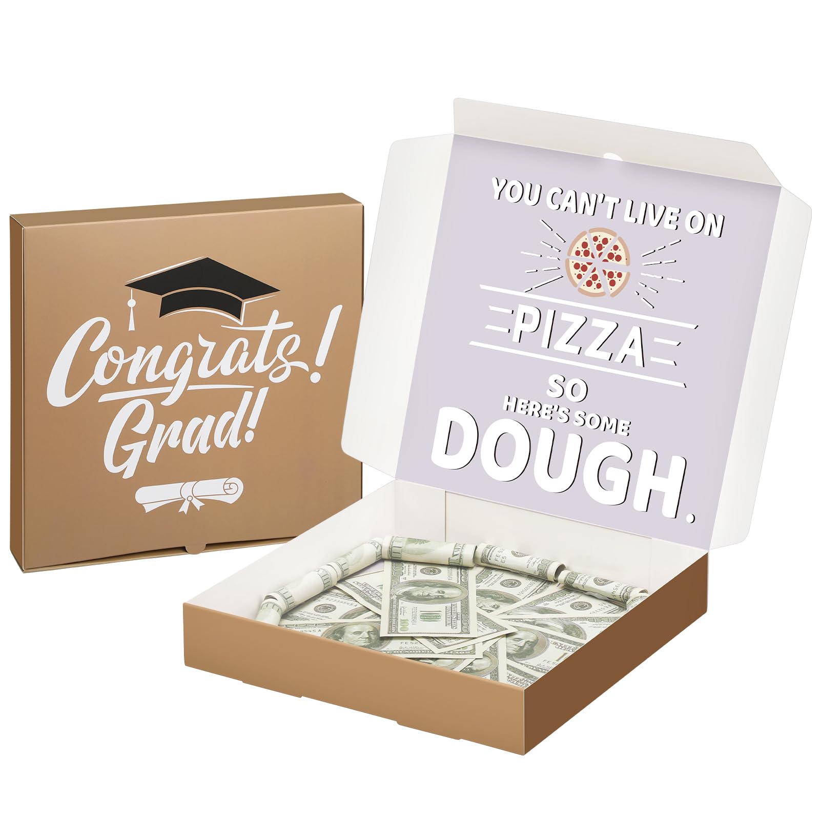 2 Pack Graduation Money Pizza Box Gift Holder - Funny Cash Gift Box for Class of 2025 - Graduation Party Supplies (Cash Not Included) - Perfect for Grad Parties, Money Gifts & Unique Present Ideas