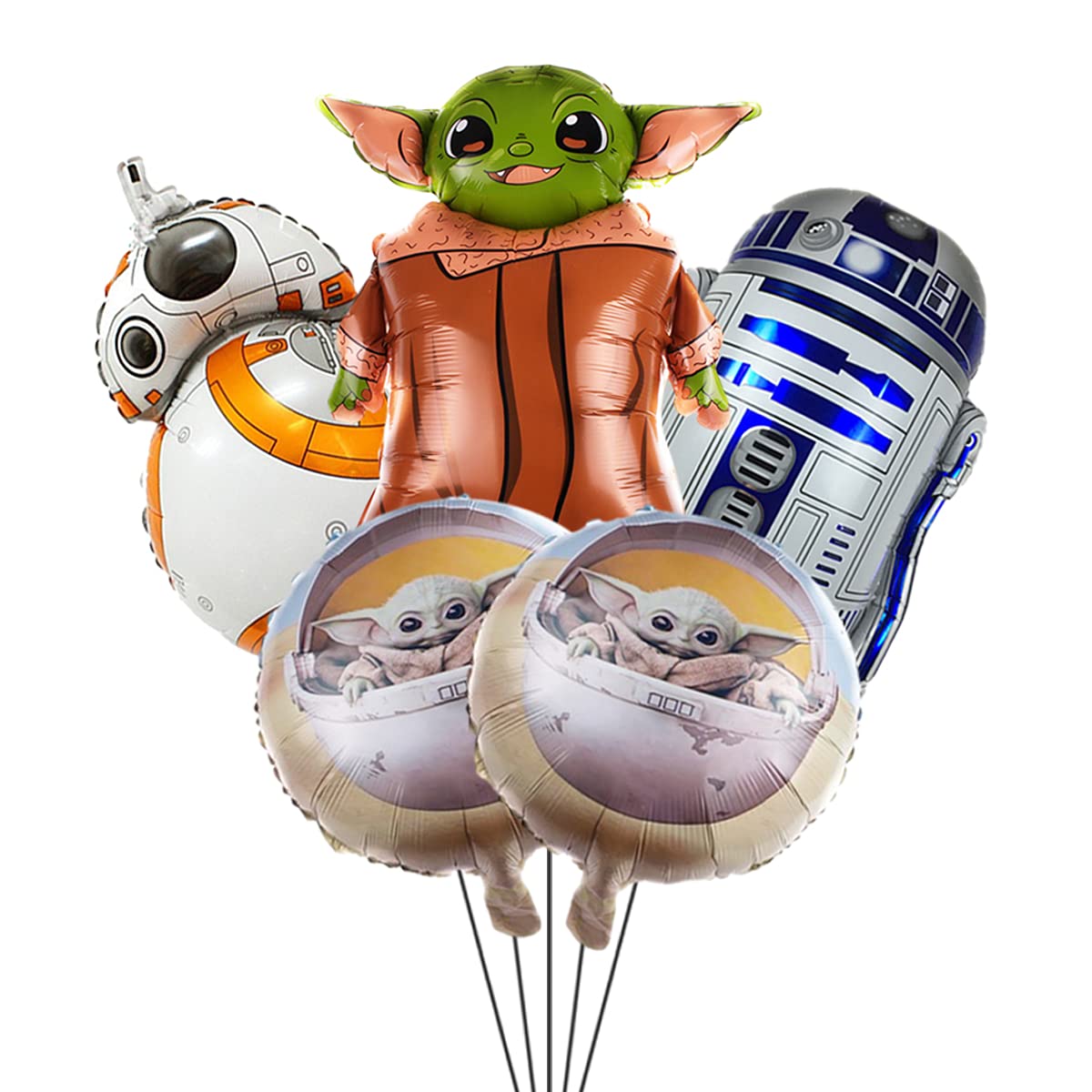 5-Pack Star Wars Yoda Balloons for Birthday Party Decorations - Video Game Themed Aluminum Foil Balloons - Perfect for Baby Showers, Themed Parties & Cosplay Events
