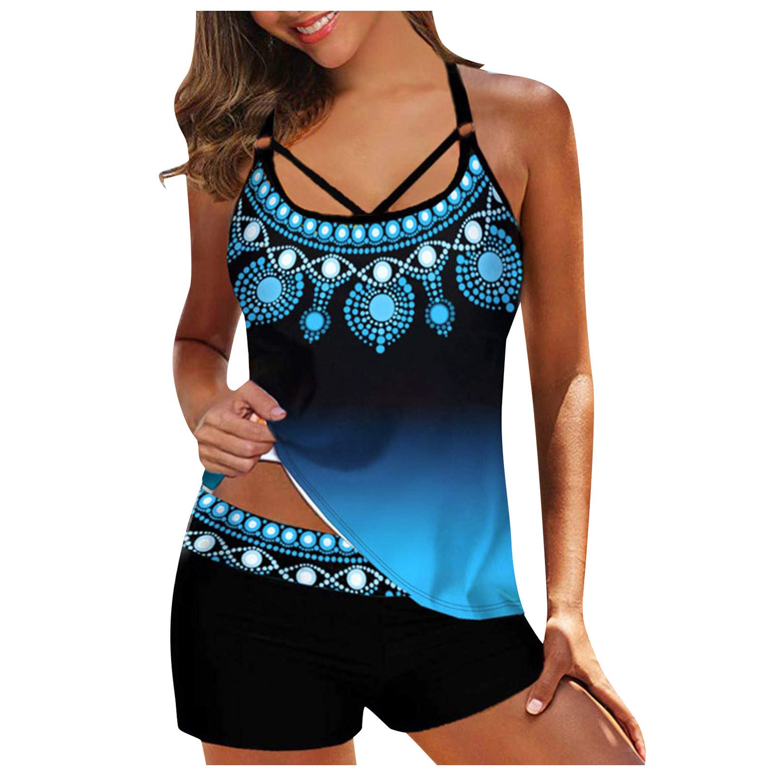 AODONG Plus Size Women's Two Piece Swimsuit Set - American Flag Print Bikini Bathing Suit for Beach, Pool & Summer Vacations