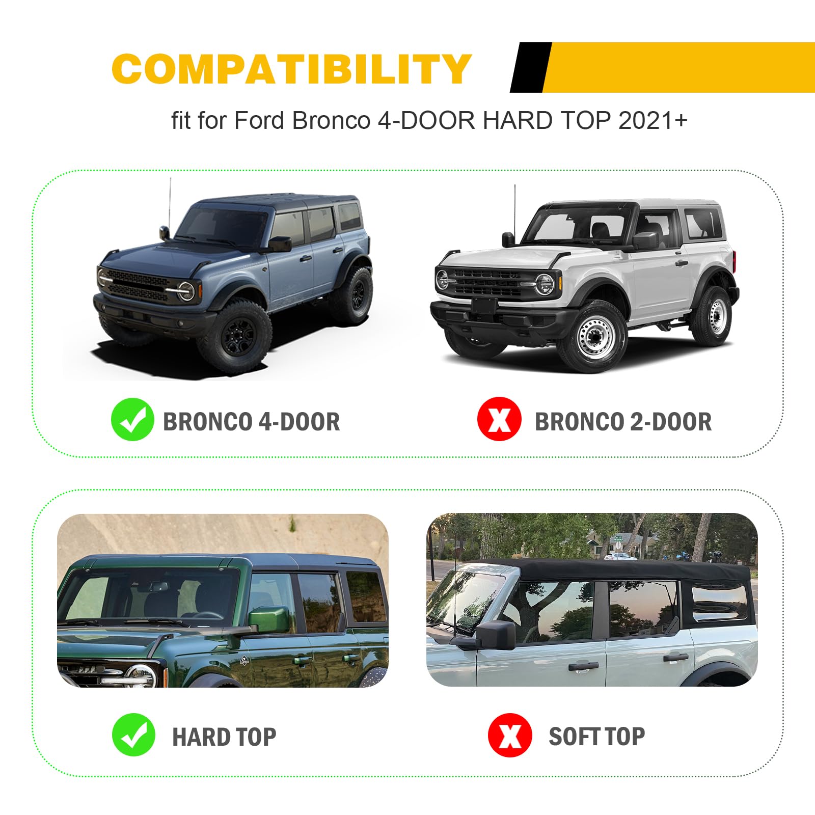 2021-2025 Ford Bronco 4-Door Hard Top Half Short Roof Rack - Heavy Duty Cross Bars for Cargo Carrier & Luggage | Perfect for Camping, Road Trips & Outdoor Adventures