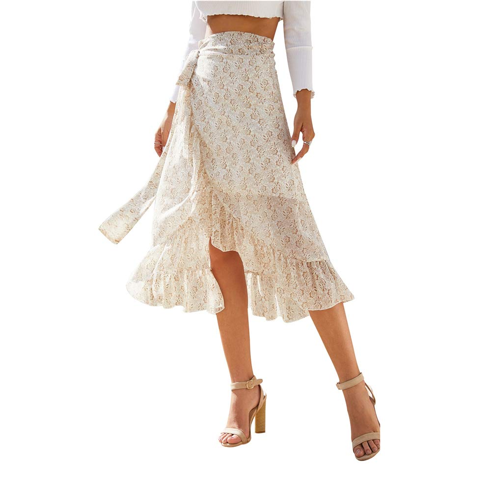 Bohemian Floral Chiffon Midi Skirt - High Waist Asymmetric Wrap Skirt for Women | Summer Beach Cover Up, Vacation Outfit, Casual Boho Style Dress