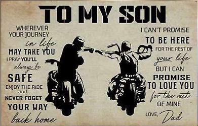Biker Wall Art Gift for Son from Dad - 36x24 Inch Home Decor Poster, No Frame | Perfect for Bedroom, Man Cave & Motorcycle Lover's Room