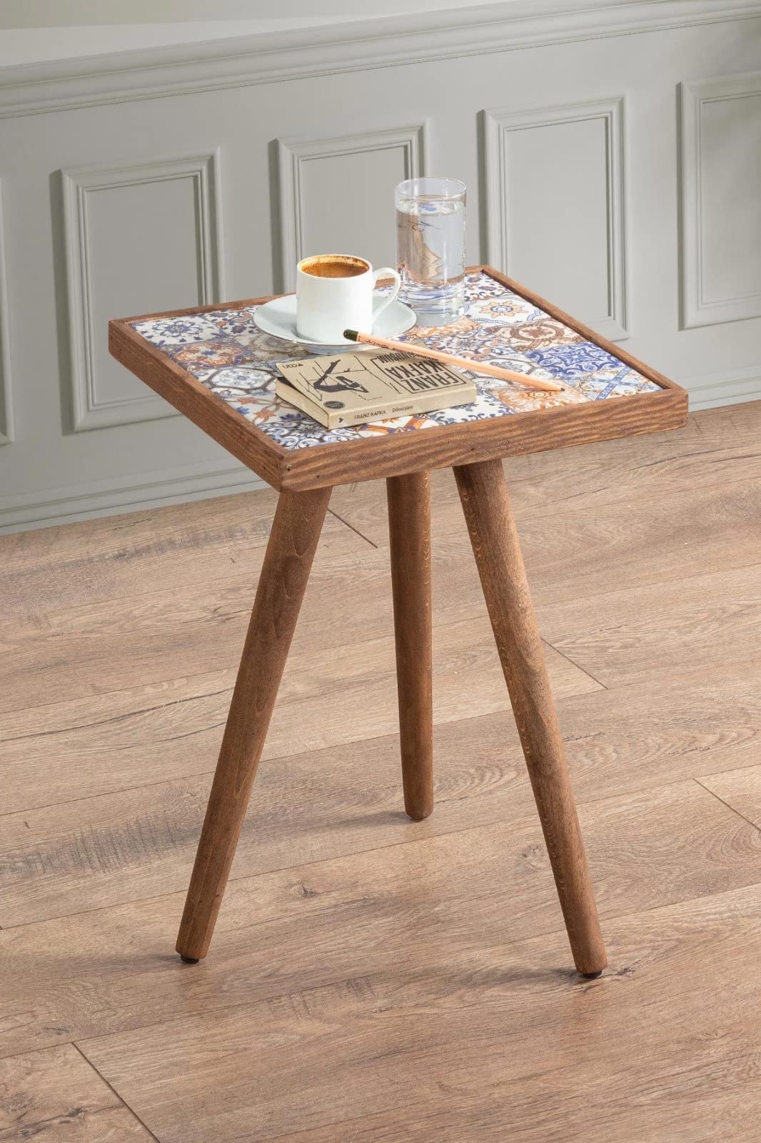 Comfyt Side Table - Solid Wood Coffee Table with Mexican Tile Top, Ceramic End Table for Living Room, Bedroom & Home Decor | Nightstand, Bedside Table & Accent Table for Modern Homes