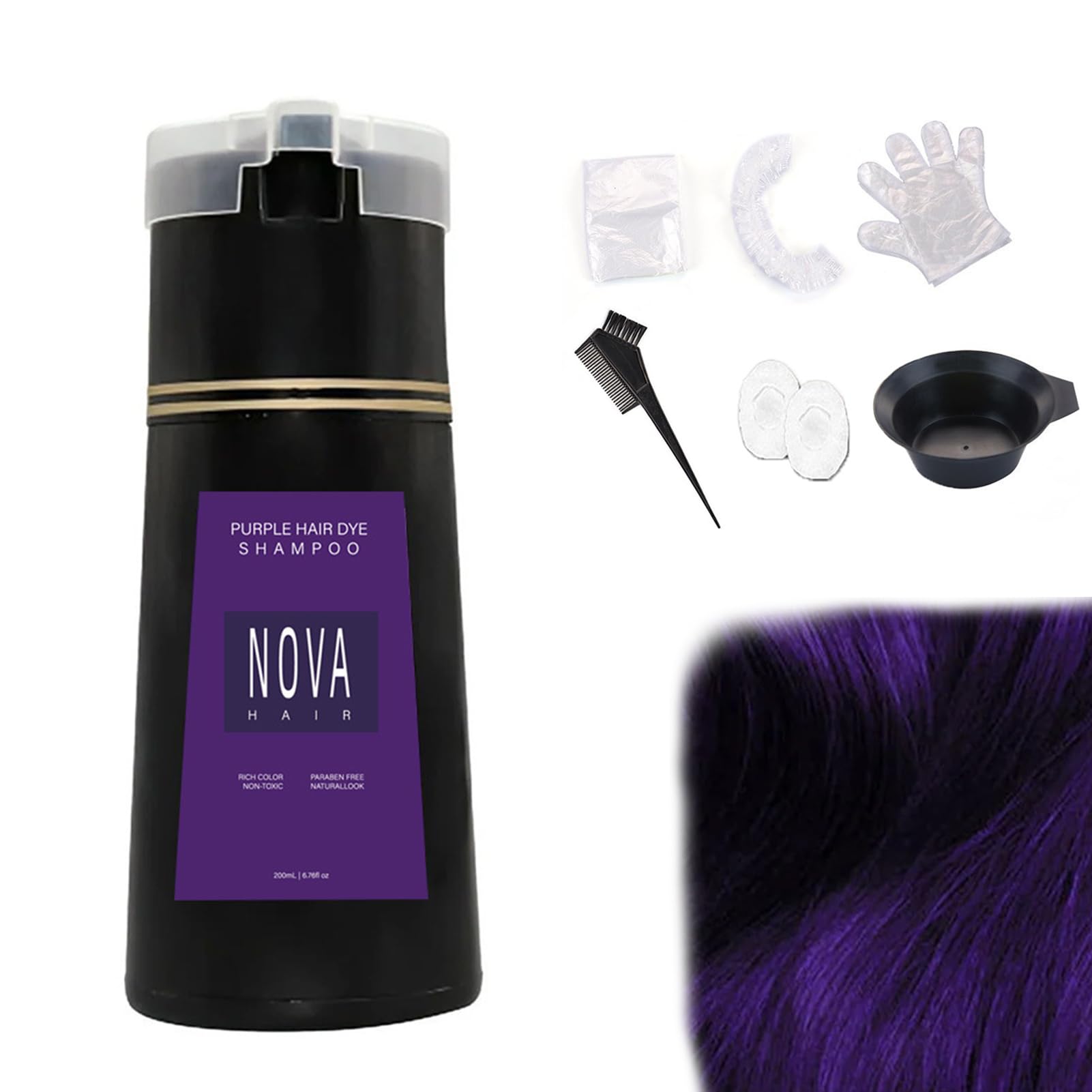 MOCIUN Nova Hair Dye Shampoo - Instant Color Depositing Purple Shampoo for Women & Men | Vegan, Ammonia-Free Hair Color | Perfect for Touch-Ups, Gray Coverage & Vibrant Color Refresh at Home