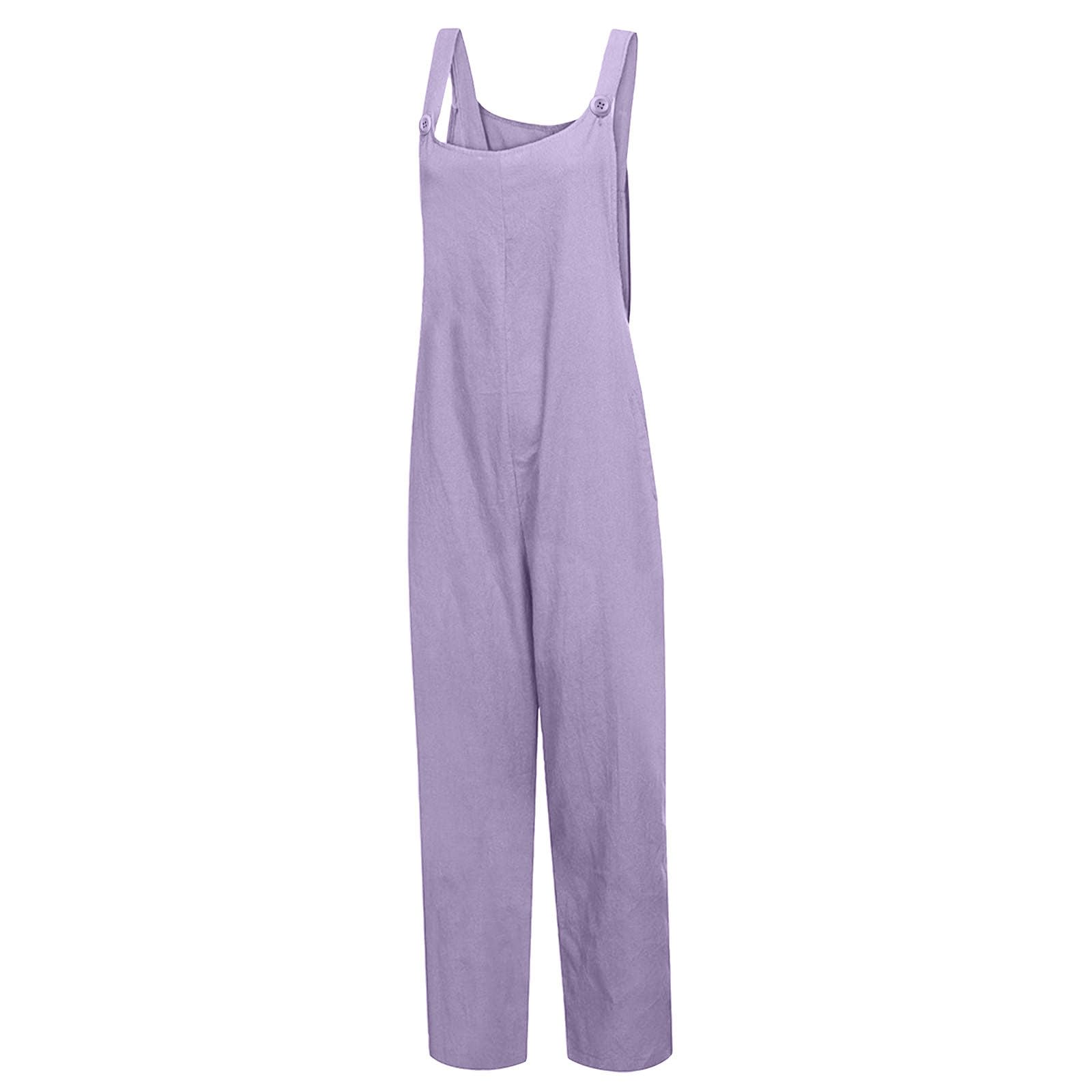 Women's Linen Jumpsuit - Solid Color Wide Leg Loose Fit Overalls for Summer | Casual Comfort Wear for Beach, Vacation & Everyday Outfits