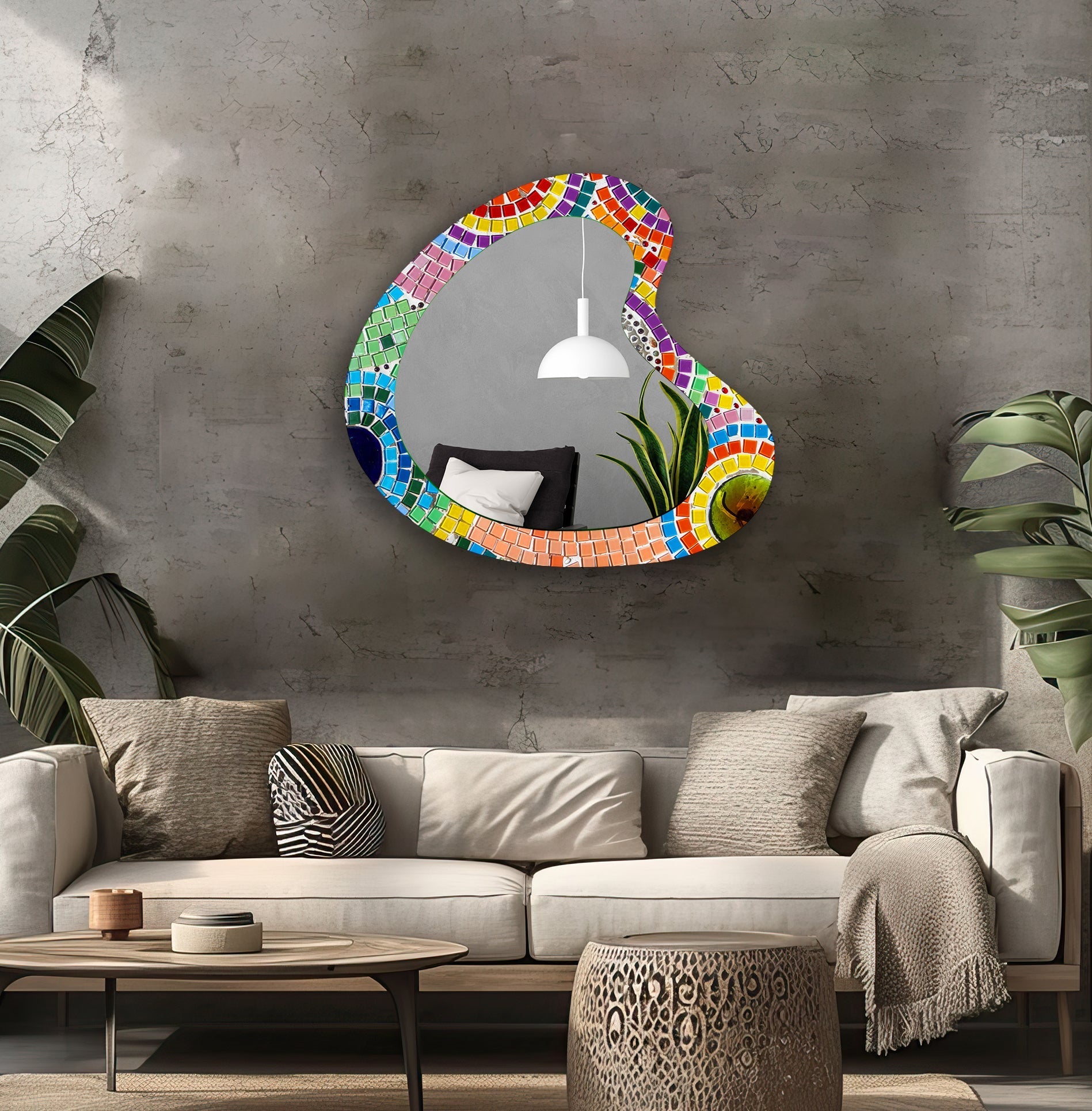Stylish Colorful Mosaic Wall Mirror - Decorative Home Decor for Bedroom, Living Room & Bathroom | Perfect for Boho, Vintage & Modern Interior Design