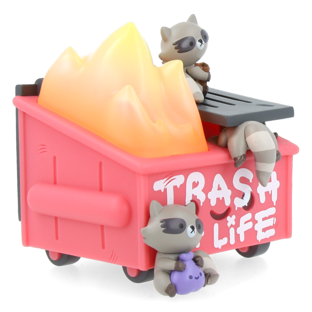Funny Dumpster Fire & Trash Panda Vinyl Figures - Cute Raccoon Collectible for Desk Decor, Gag Gifts & Pop Culture Fans
