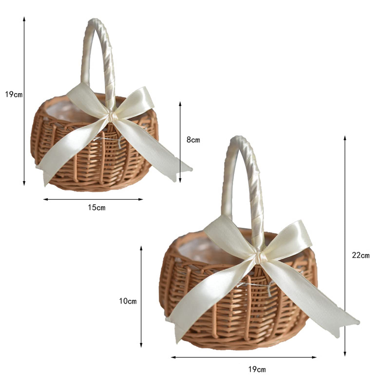 White Woven Wicker Flower Basket - Handheld Wedding Flower Girl Basket, Decorative Storage Basket for Home & Picnic | Perfect for Weddings, Parties, and Outdoor Gatherings