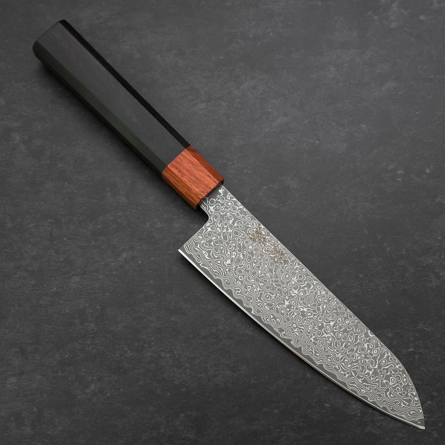 Premium Santoku Knife 165mm - VG-10 Damascus Steel Blade with Shitan Ebony Handle - Japanese Kitchen Knife for Slicing, Dicing & Chopping Vegetables, Meat & Fish