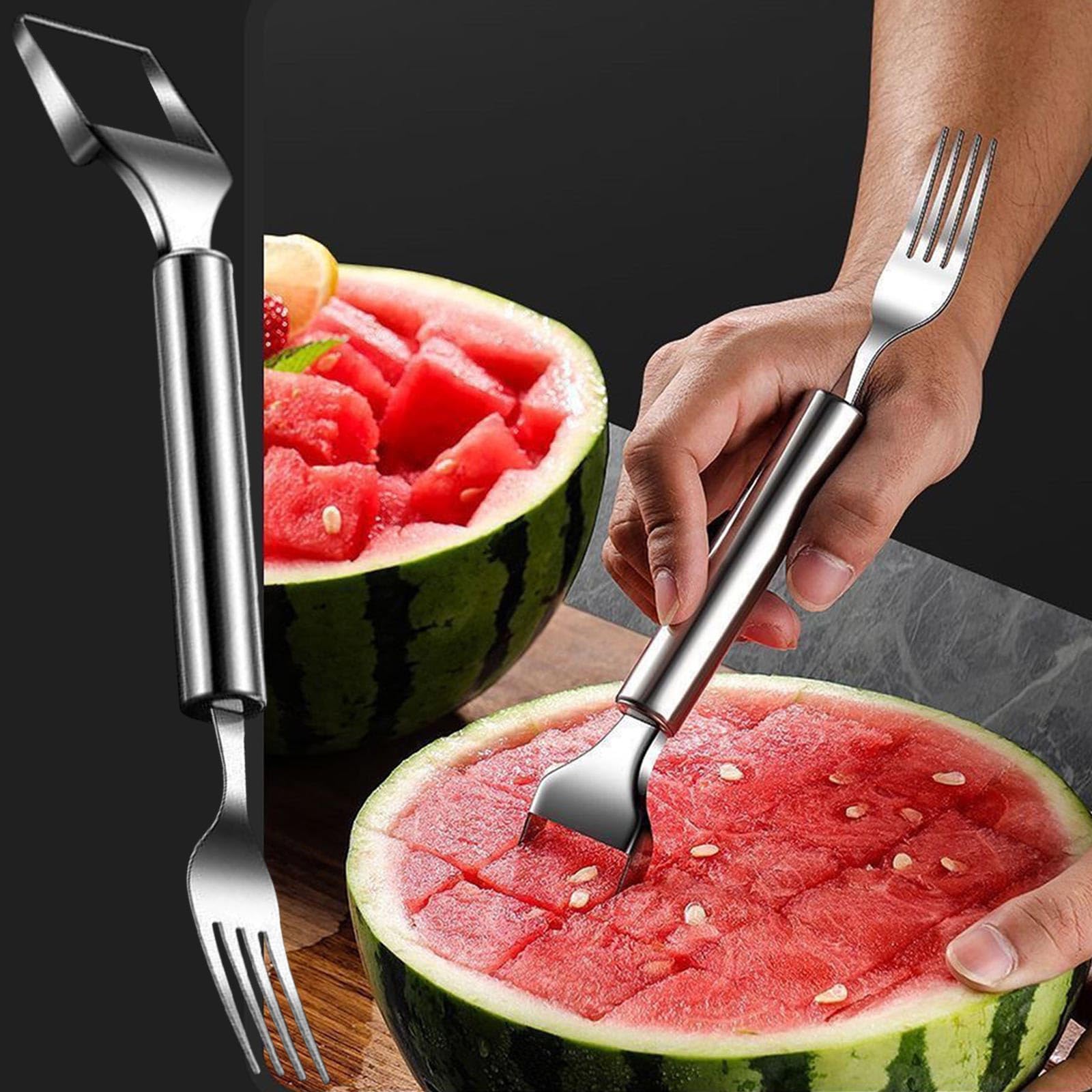 Stainless Steel 2-in-1 Watermelon Slicer & Fruit Cutter - Dual Head Portable Kitchen Tool for Easy Cutting - Perfect for Home, Party, Camping & Outdoor Picnics (1 Piece)