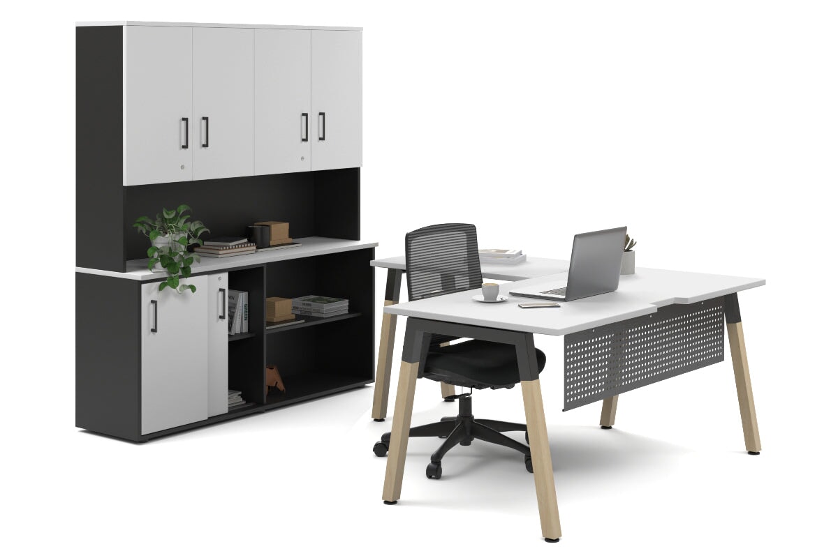 Premium L-Shaped Executive Desk with Quadro A Legs & Black Cross Beam - 1800L x 1700W Wooden Office Desk for Home & Business Workspaces
