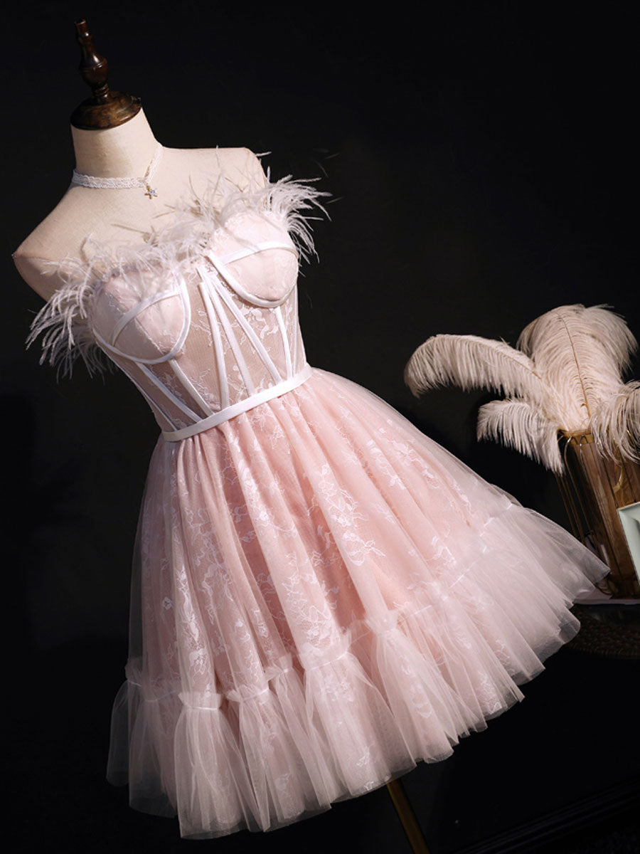 Elegant Pink Sweetheart Neckline Tulle Lace Short Prom Dress, Puffy Ball Gown Homecoming Party Dress for Teens - Perfect for Prom Night, Homecoming Dance & Special Occasions