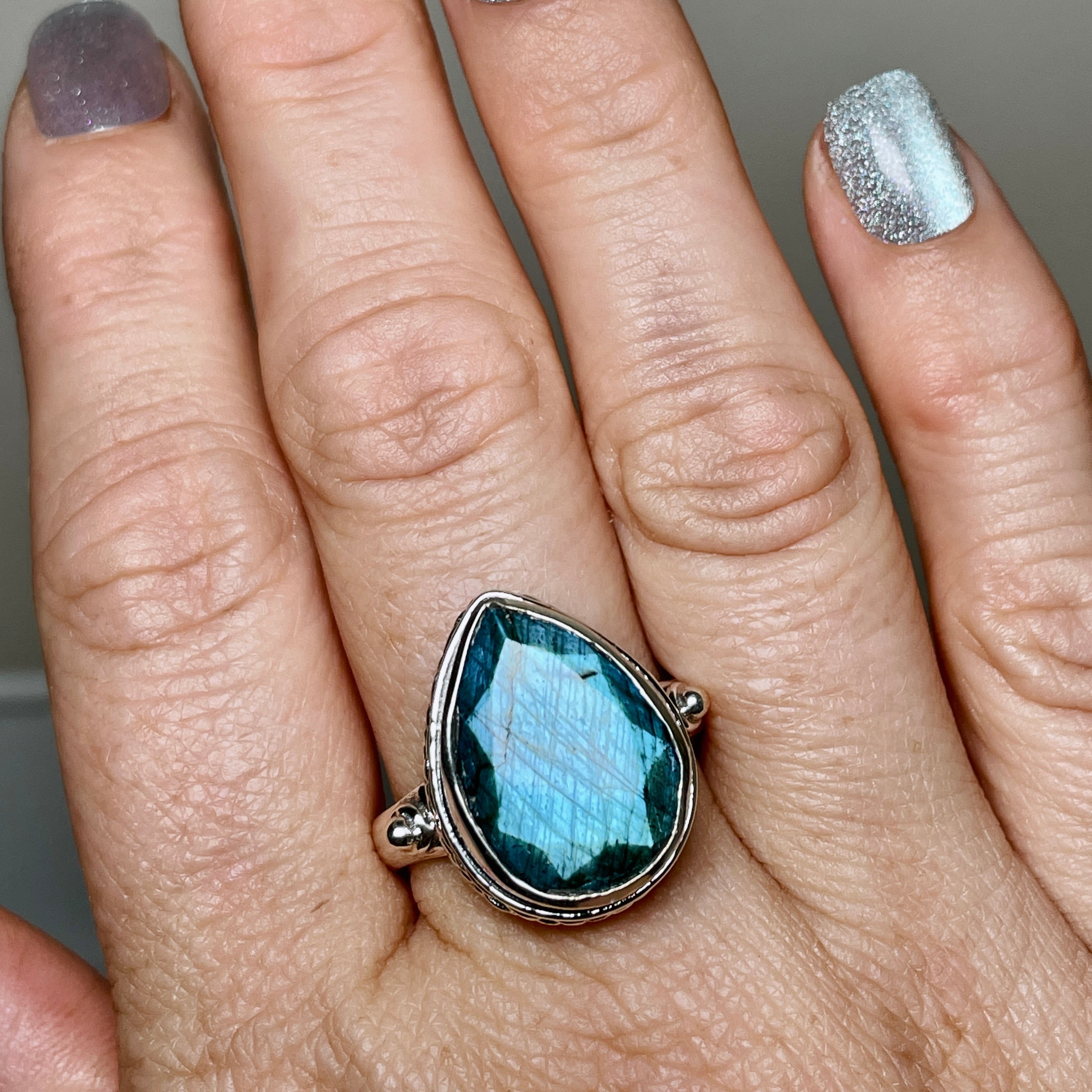 Labradorite Faceted Teardrop Ring in Sterling Silver - Elegant Gemstone Jewelry for Women | Perfect for Weddings, Parties & Special Occasions