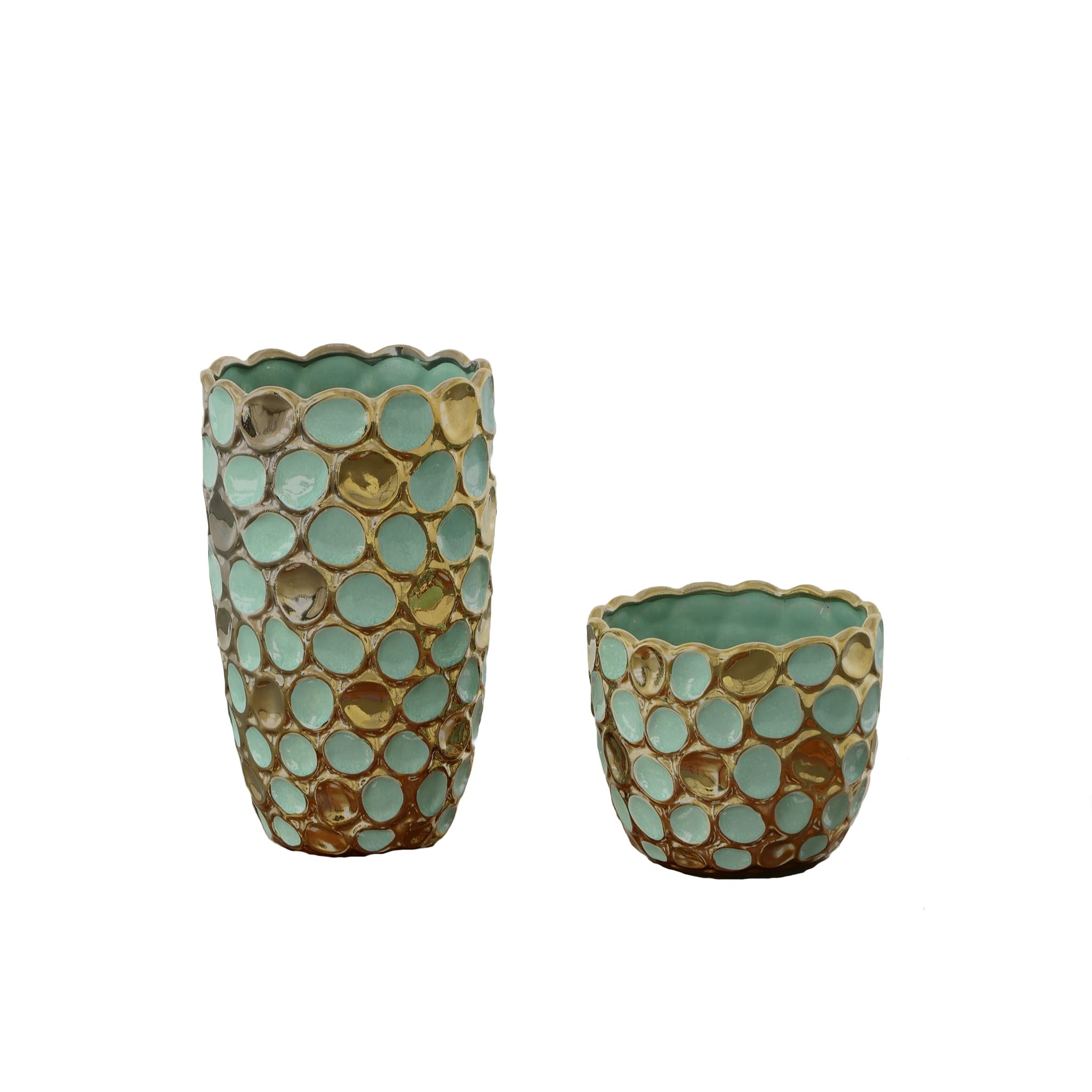 Turquoise and Gold Accent Vases Set of 2 - Modern Home Decor for Living Room, Bedroom & Wedding Centerpieces