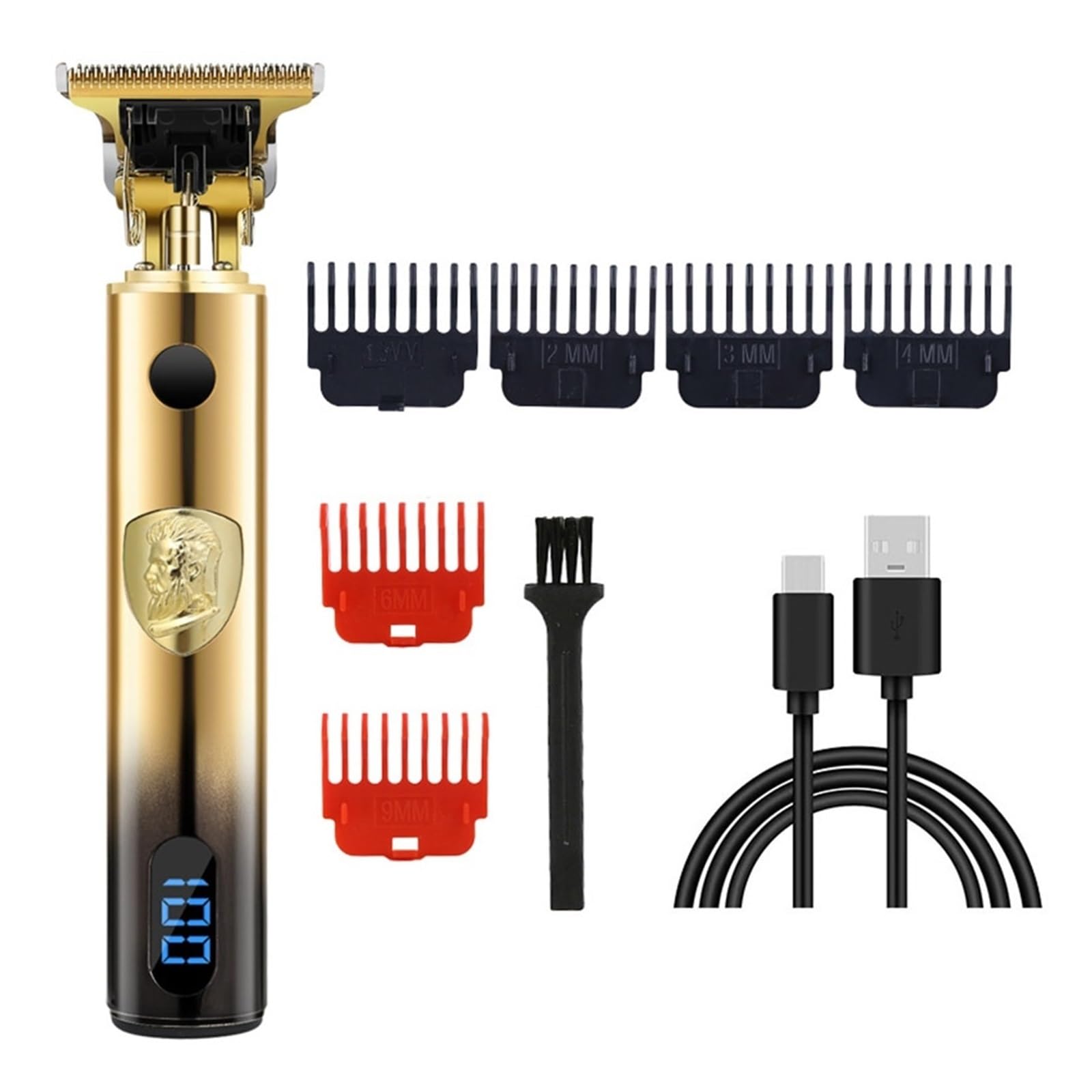 Professional T9 Cordless 0mm Electric Hair Clippers for Men - Vintage Razor Design with Digital Display - Barber Quality Trimmer for Home Haircuts, Beard & Mustache Grooming - Perfect for DIY Styling & Travel Use