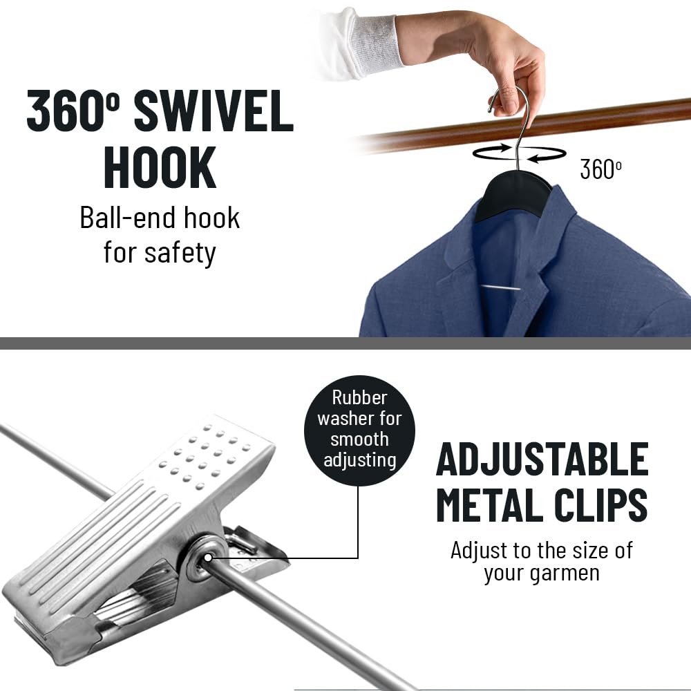 Slim Plastic Clothes Hangers with Clips - Space Saving Thin Hangers for Blouses, Shirts & Pants - 36 Pack Black - Perfect for Closet Organization & Retail Stores
