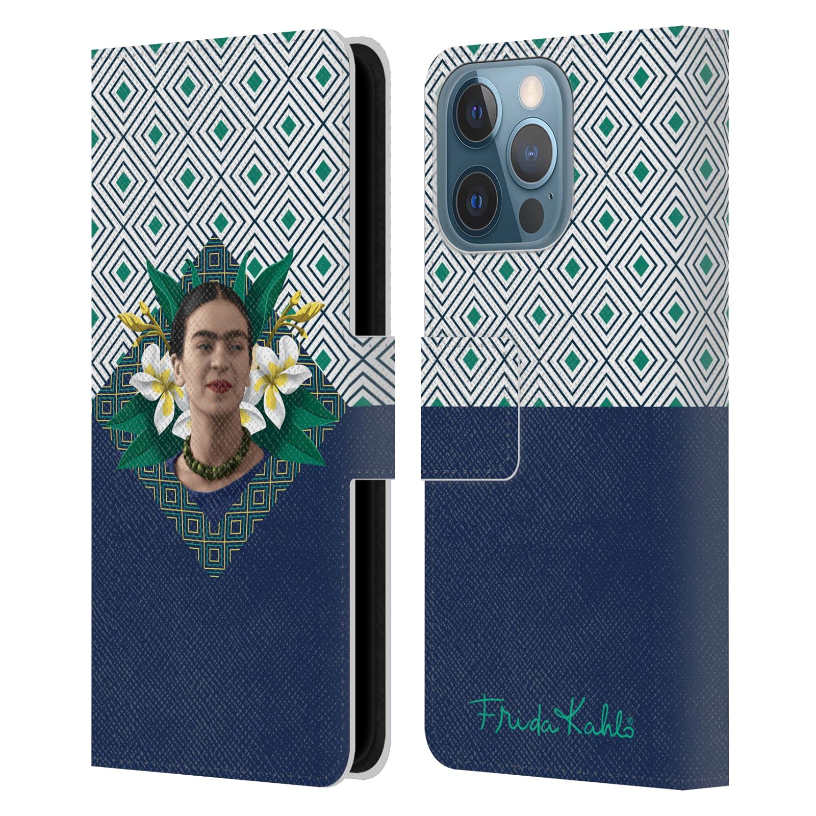 Frida Kahlo Plumeria Portrait Leather Book Wallet Case for iPhone 13 Pro | Stylish & Protective Cover for Everyday Use, Travel, and Gifting