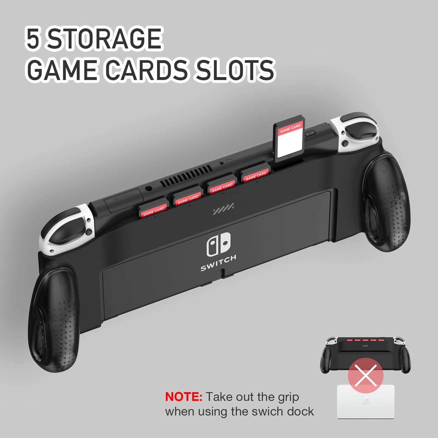 Ergonomic Grip Case for Nintendo Switch OLED - Comfortable Handheld Controller with 5 Game Card Slots | Perfect for Gaming on the Go, Travel & Long Play Sessions