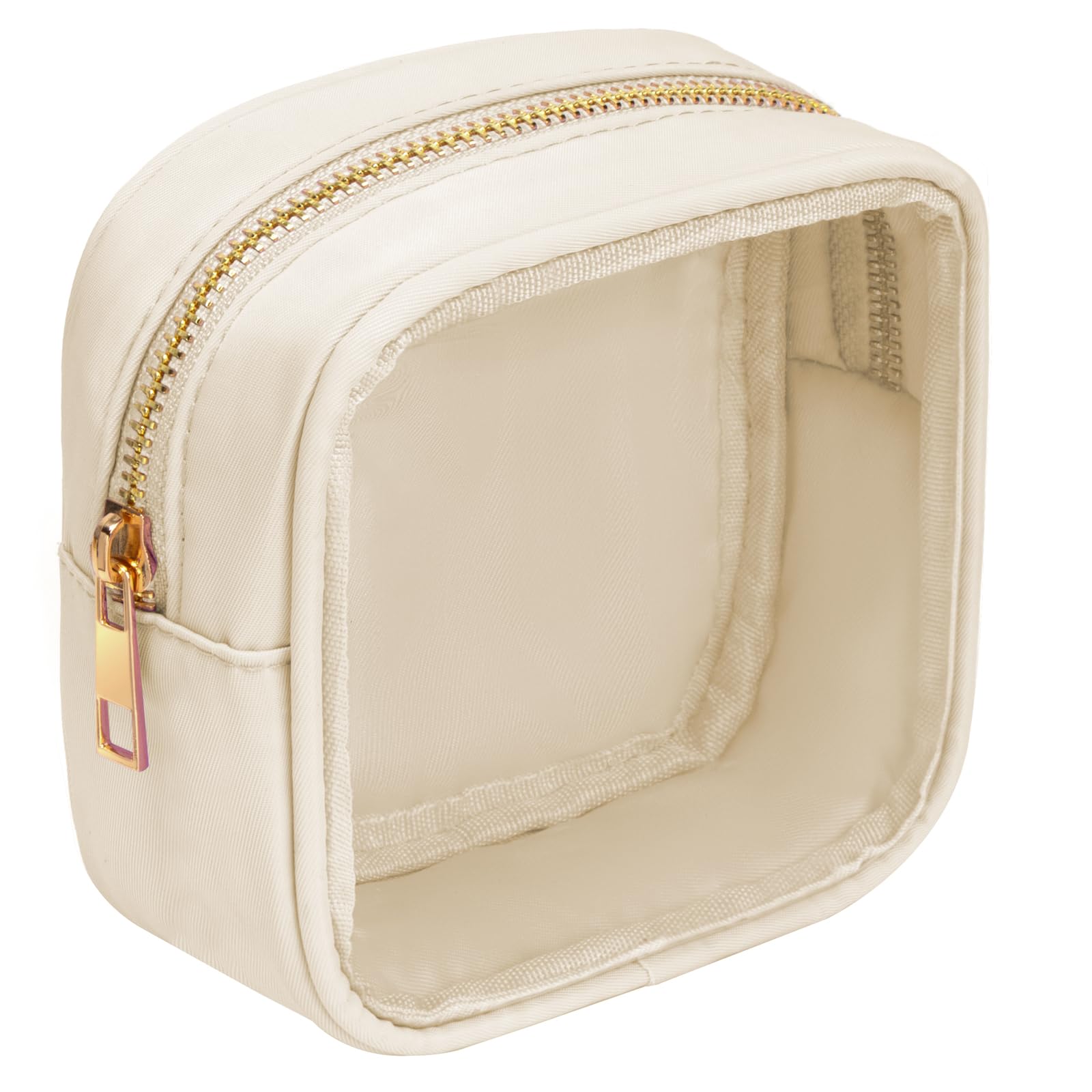LETGO Small Clear Makeup Bag - Travel Size Cosmetic & Toiletry Organizer for Women | Cute Purse Accessories, Coin Pouch & Car Storage Essentials | Perfect for Travel, Gym & Daily Use (Clear-Beige)