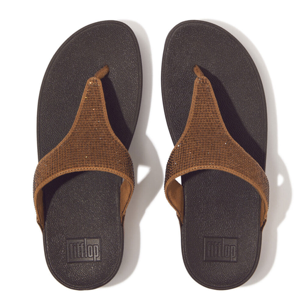 FitFlop Lulu Crystal Embellished Sandals for Women - Comfortable Bronze Gladiator Sandals with Rhinestones | Perfect for Summer, Beach, Vacation and Casual Outings