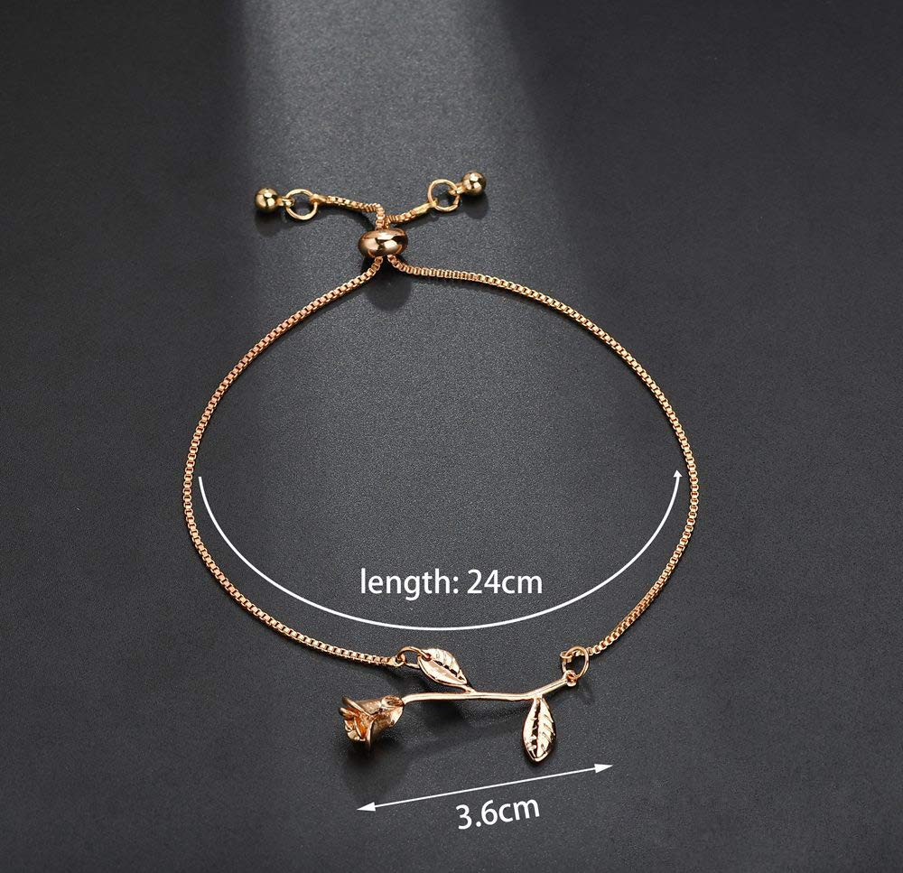 WLL Elegant 3D Red Rose Flower Charm Bracelet for Women | Beauty and The Beast Inspired Jewelry | Perfect Bridesmaid Gift & BFF Present | Romantic Date Night & Wedding Accessory