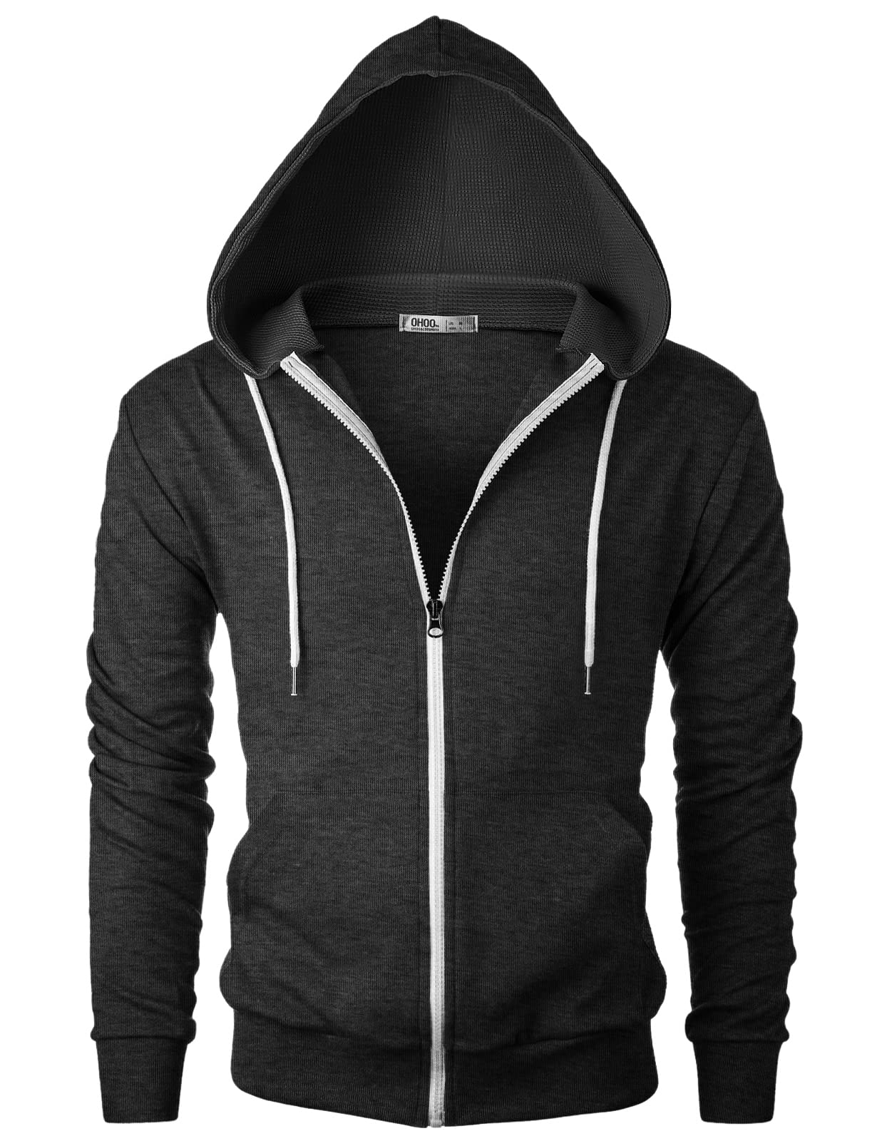 Men's Slim Fit Long Sleeve Lightweight Zip-Up Hoodie - Waffle Knit Pullover with Kangaroo Pocket for Casual Wear, Outdoor Activities & Travel