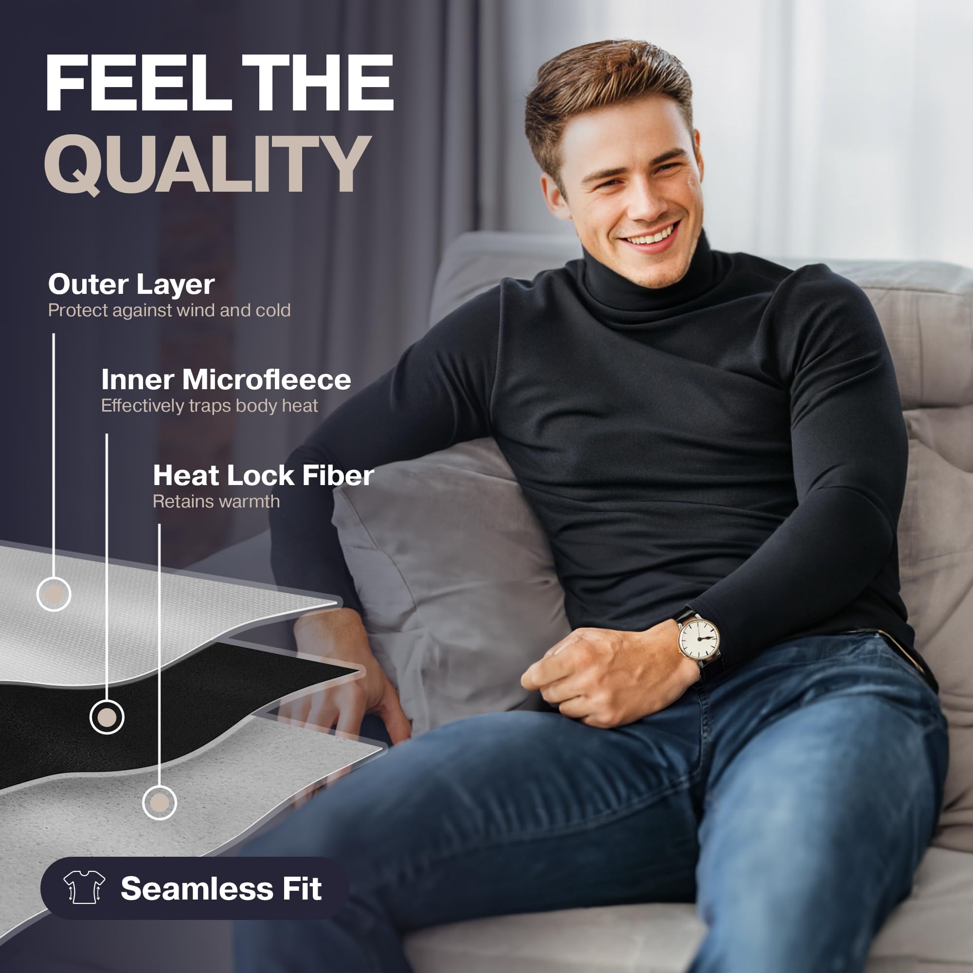 Thermajohn Men's Long Sleeve Thermal Compression Shirt - Base Layer for Cold Weather - Warm Winter Underwear for Hiking, Skiing & Outdoor Activities